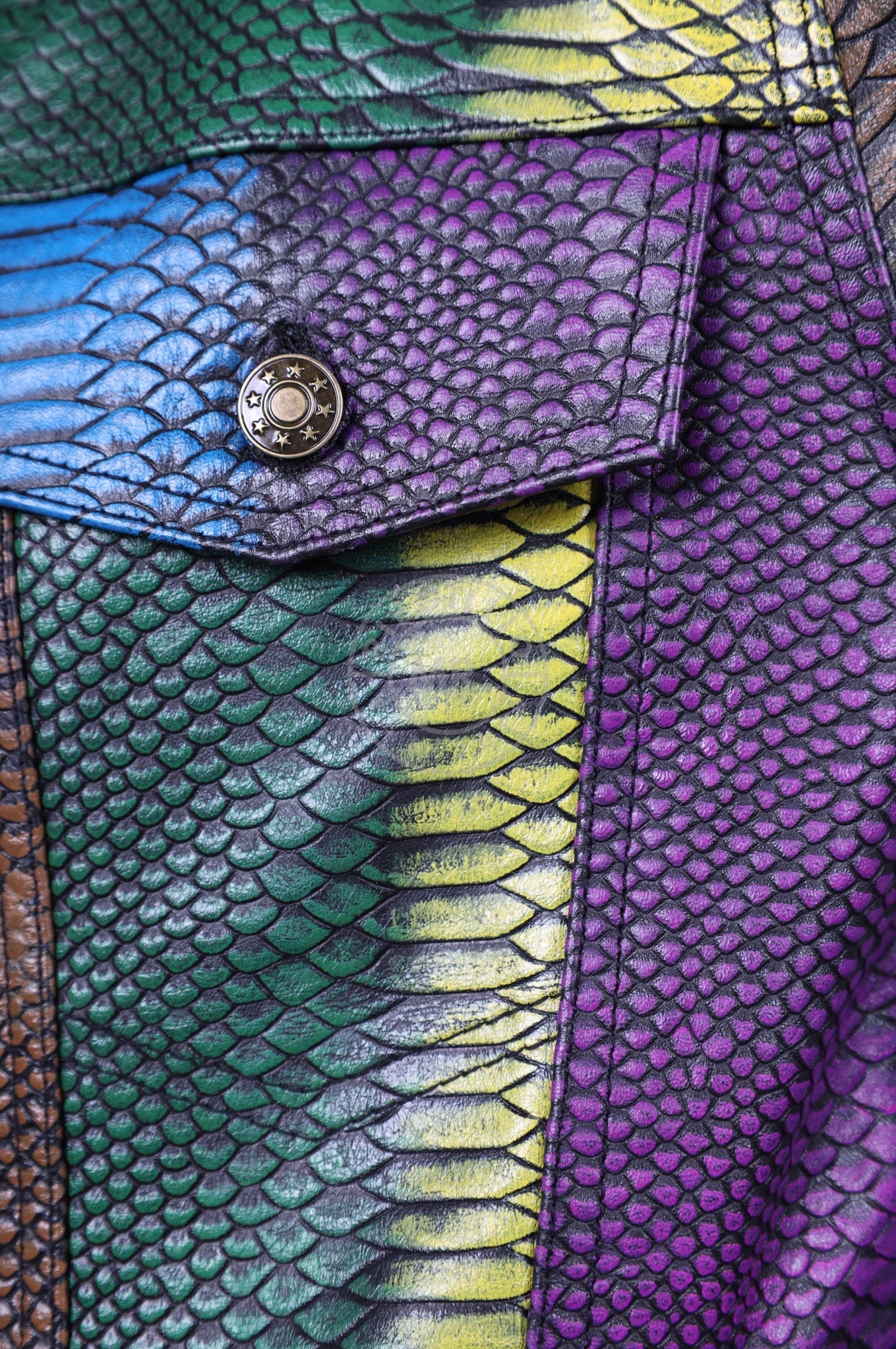 Colored Leather Snake Trucker Jacket-at MR. Riegillio