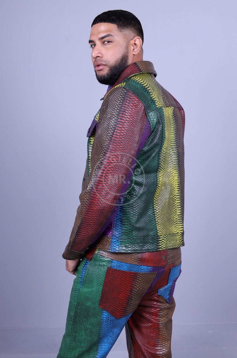 Colored Leather Snake Trucker Jacket at MR. Riegillio