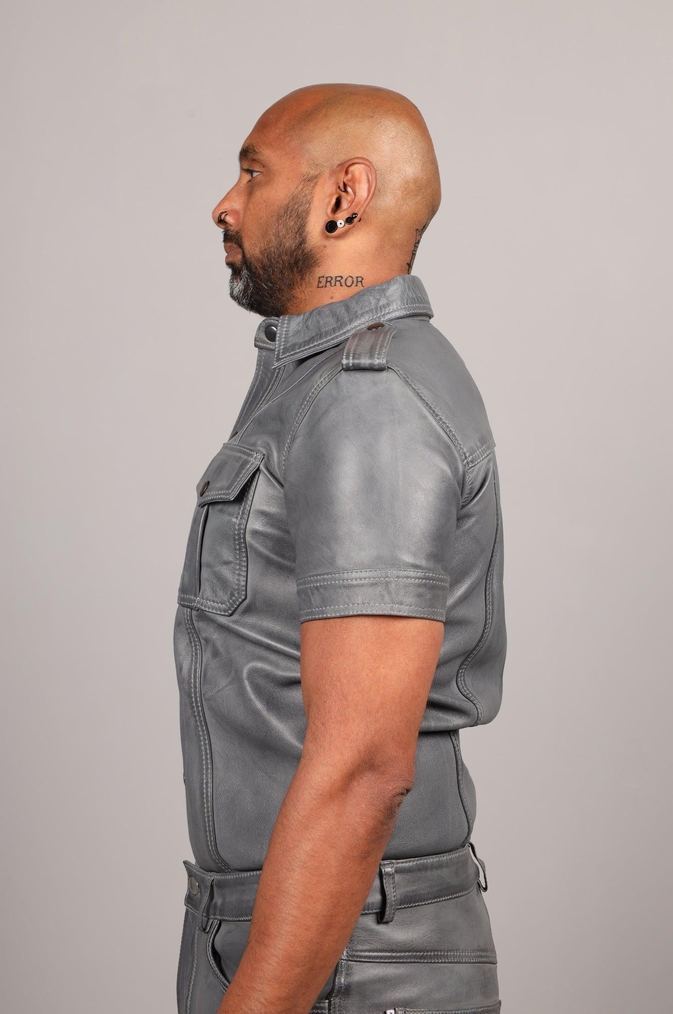 Washed Grey Leather Shirt at MR. Riegillio