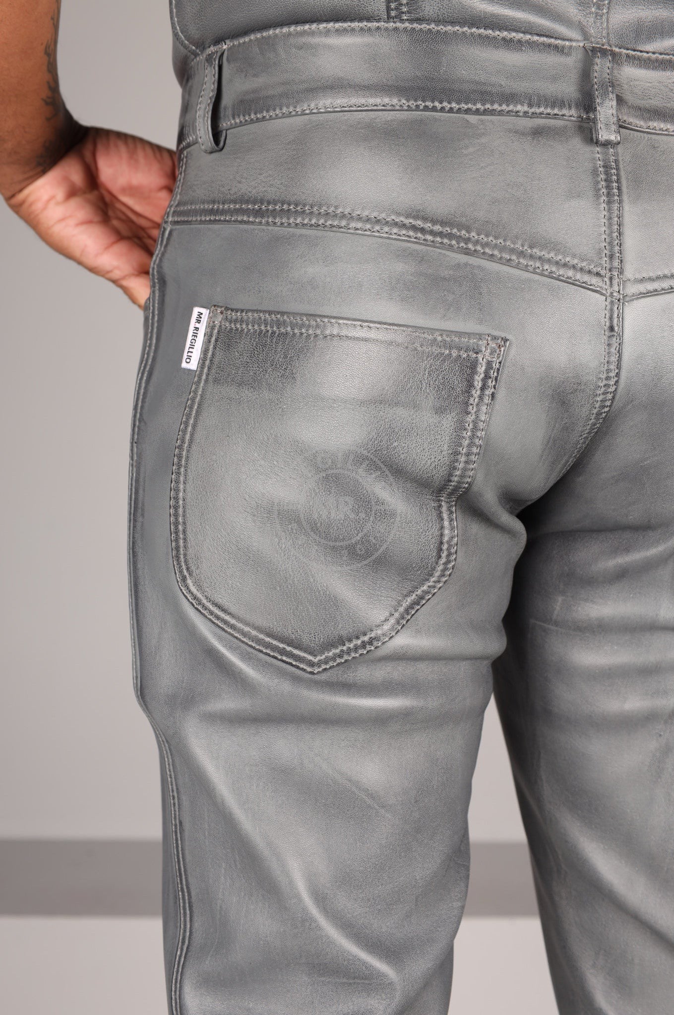 Washed Grey 5 Pocket Pants at MR. Riegillio