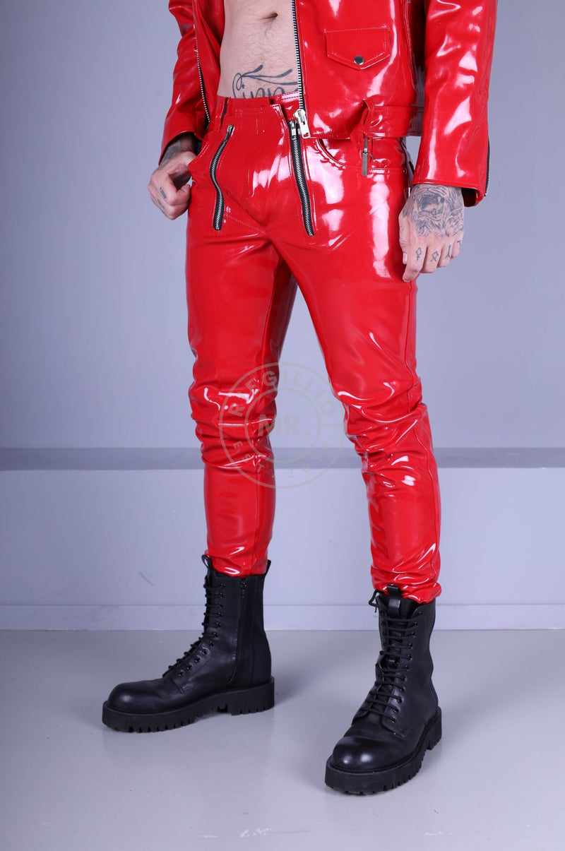 Red Heavy PVC Pants - Front Zippers at MR. Riegillio