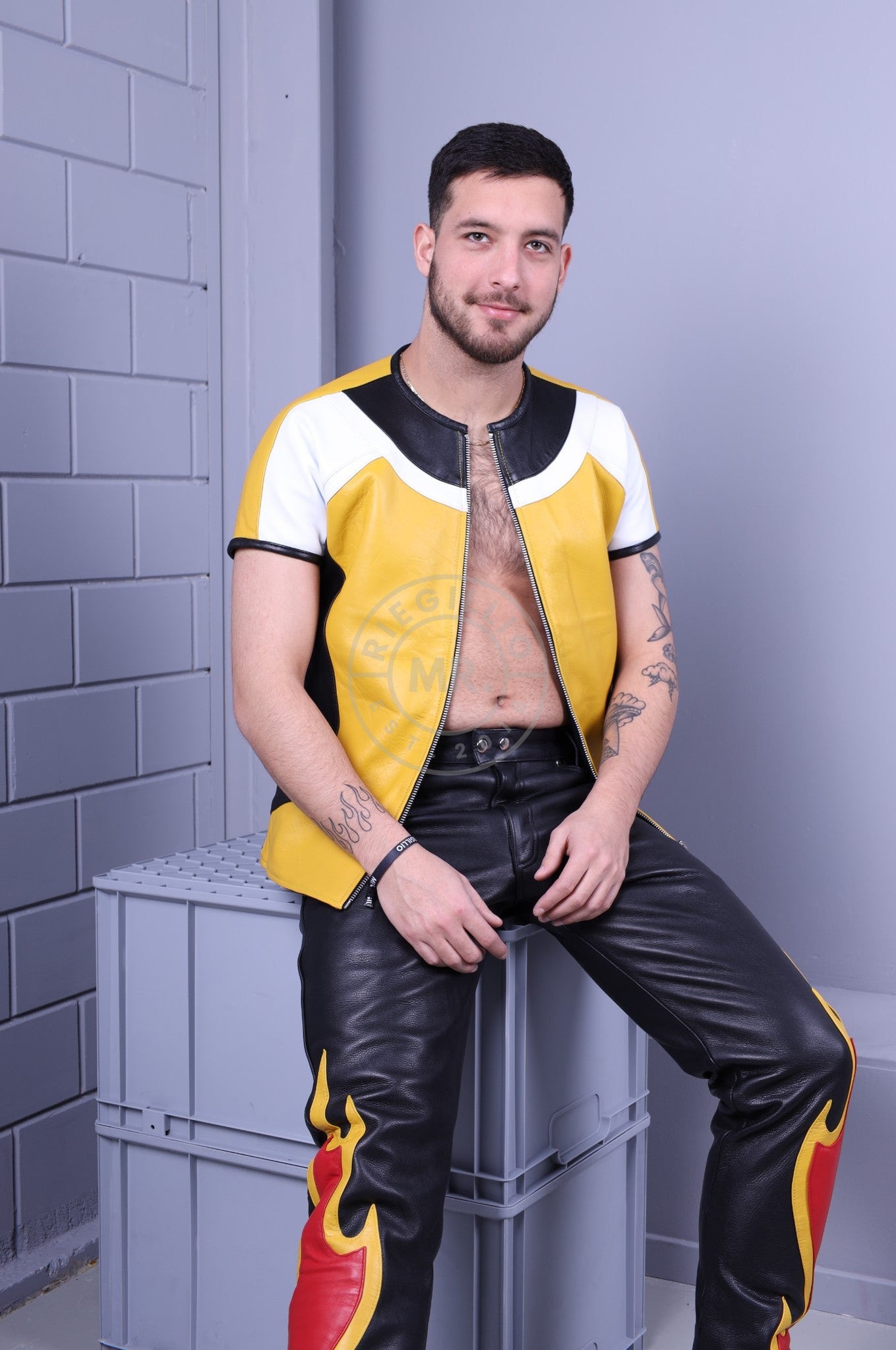 Leather Biker Shirt - Yellow at MR. Riegillio