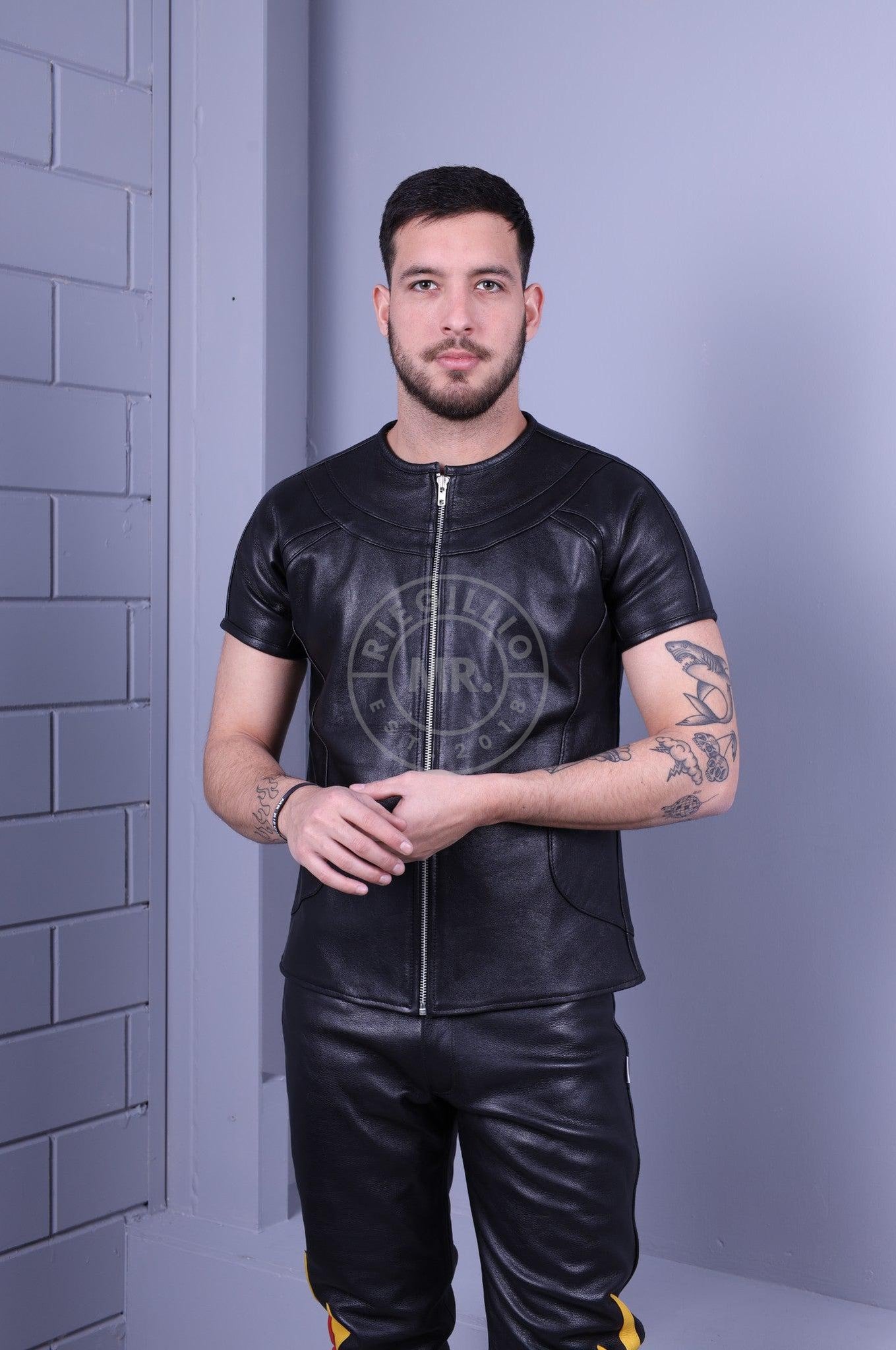 Leather Biker Shirt - Black at MR. Riegillio