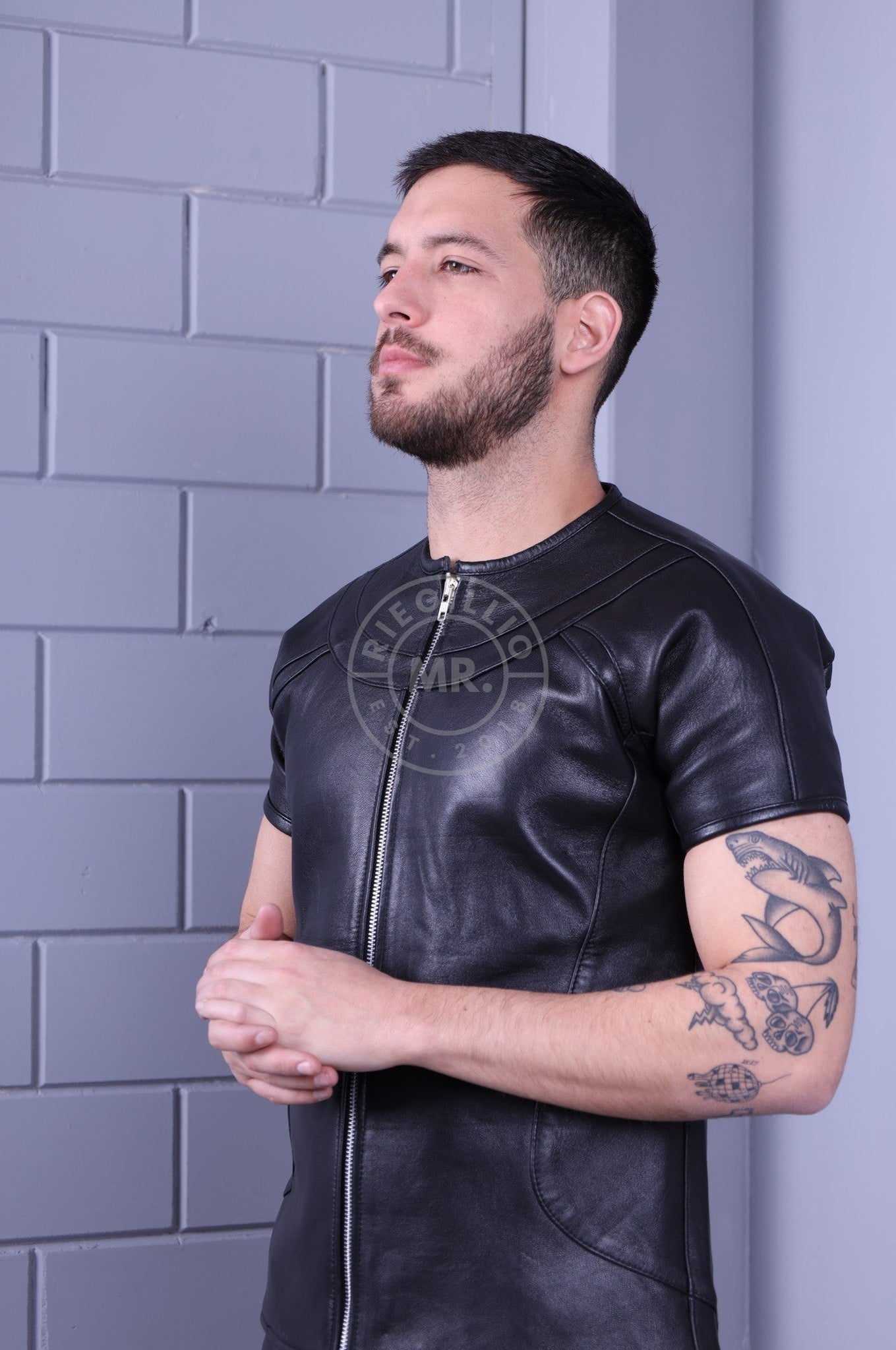 Leather Biker Shirt - Black at MR. Riegillio
