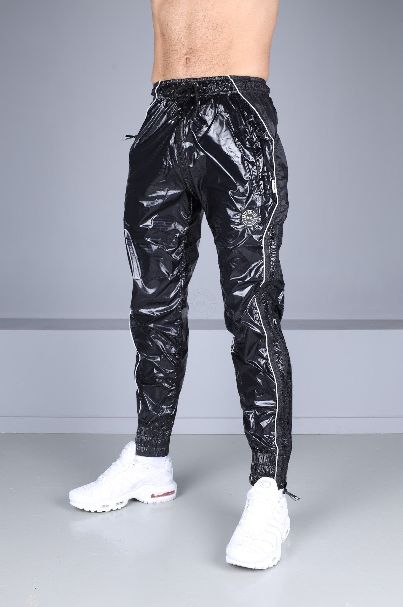 Shiny Nylon 24 Tracksuit Pants Thru Zip - Black by MR. Riegillio