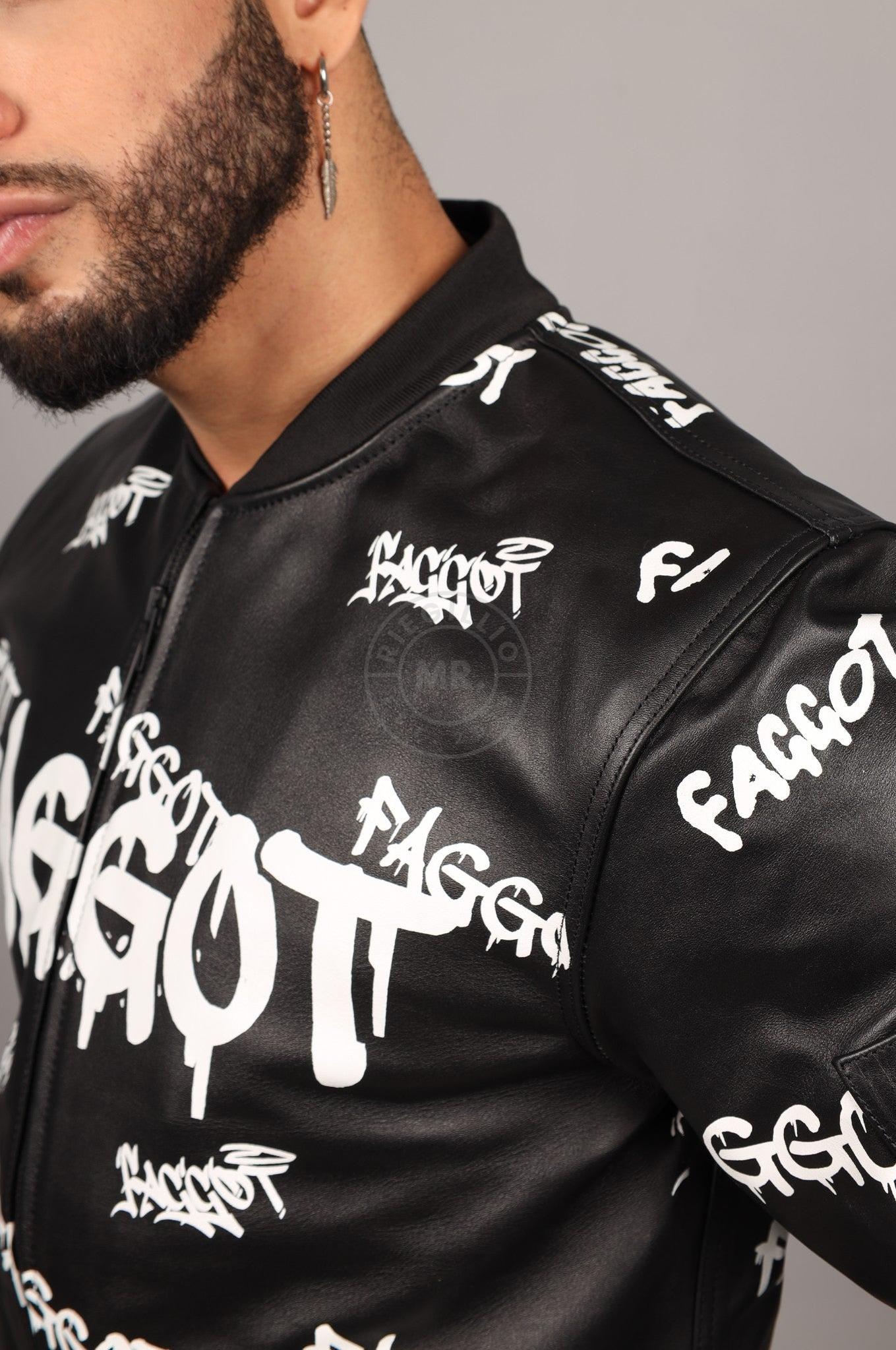 Black Leather Bomber Jacket - FAGGOT at MR. Riegillio