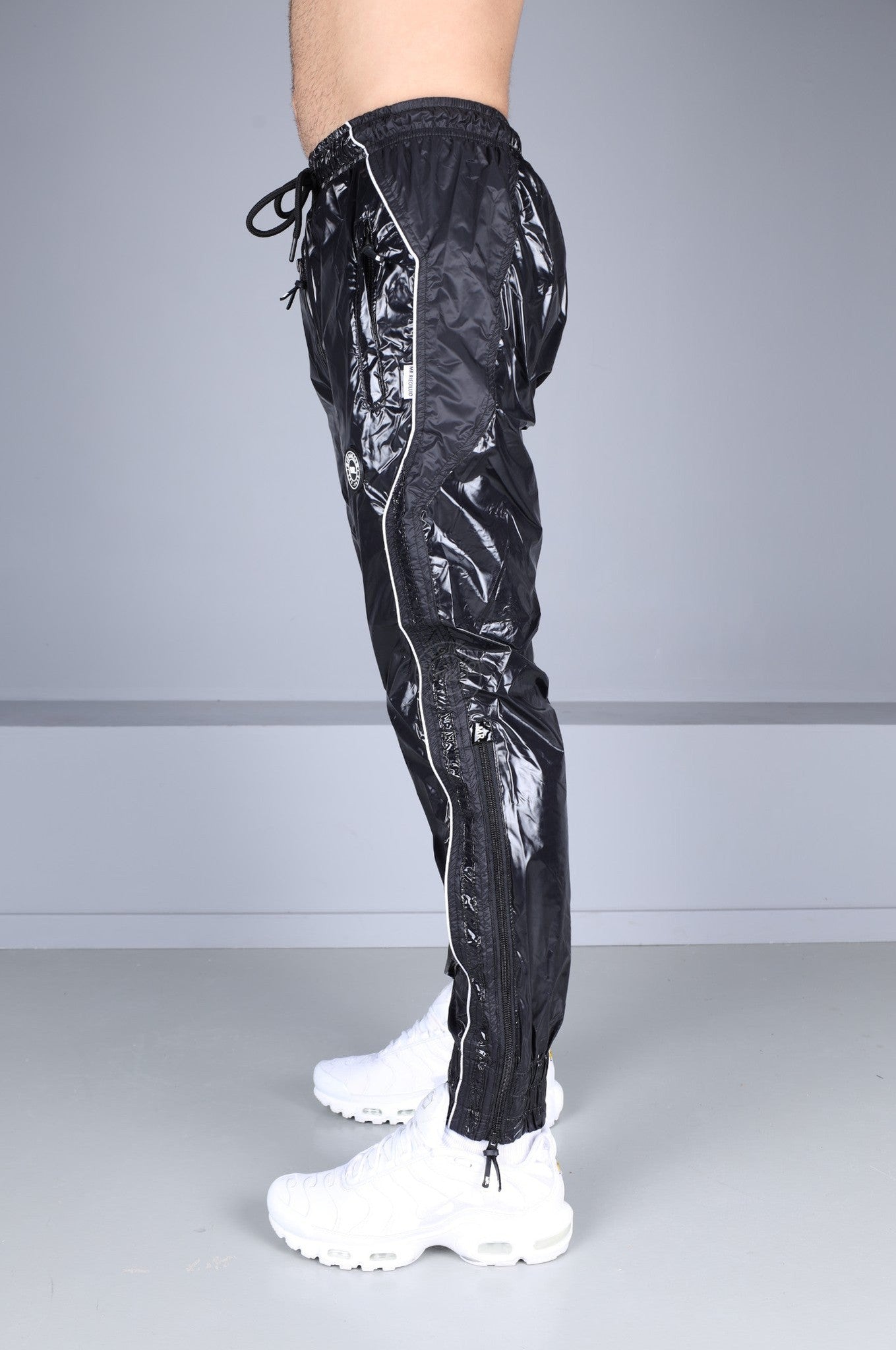 Shiny Nylon 24 Tracksuit Pants Thru Zip - Black at MR. Riegillio