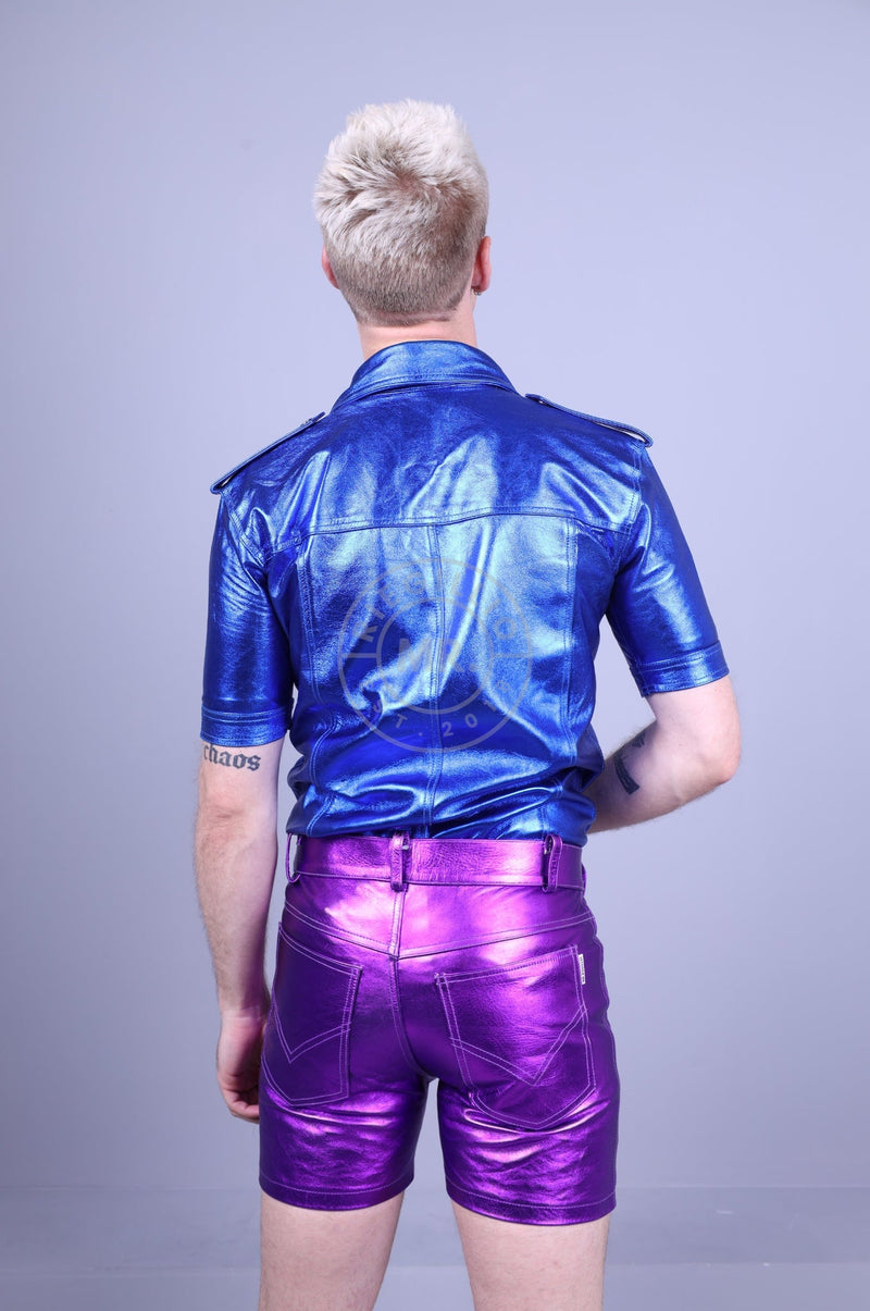 Blue Metallic Leather Shirt at MR. Riegillio