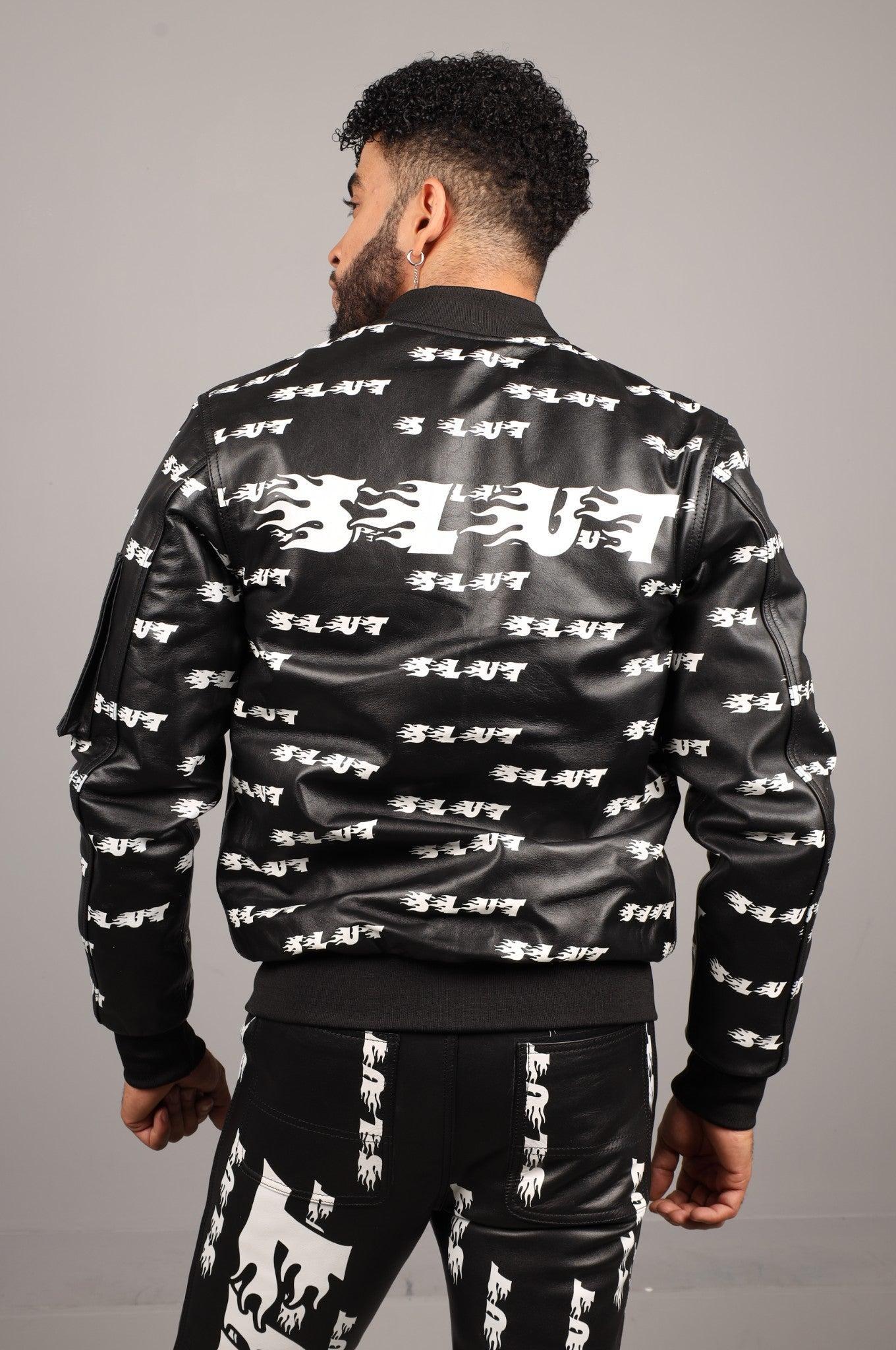 Black Leather Bomber Jacket - SLUT at MR. Riegillio