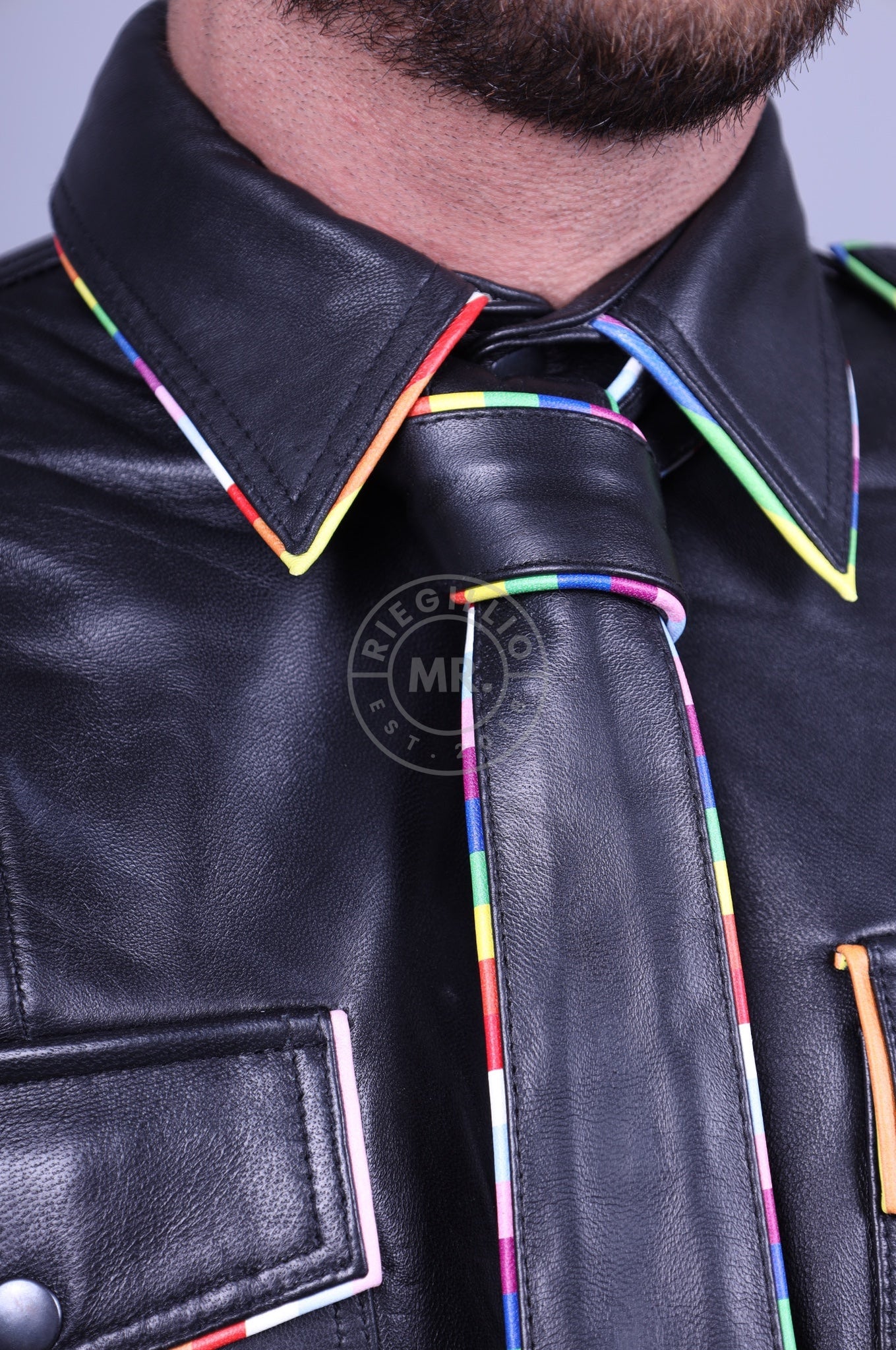 Black Leather Tie - PROUD Piping at MR. Riegillio