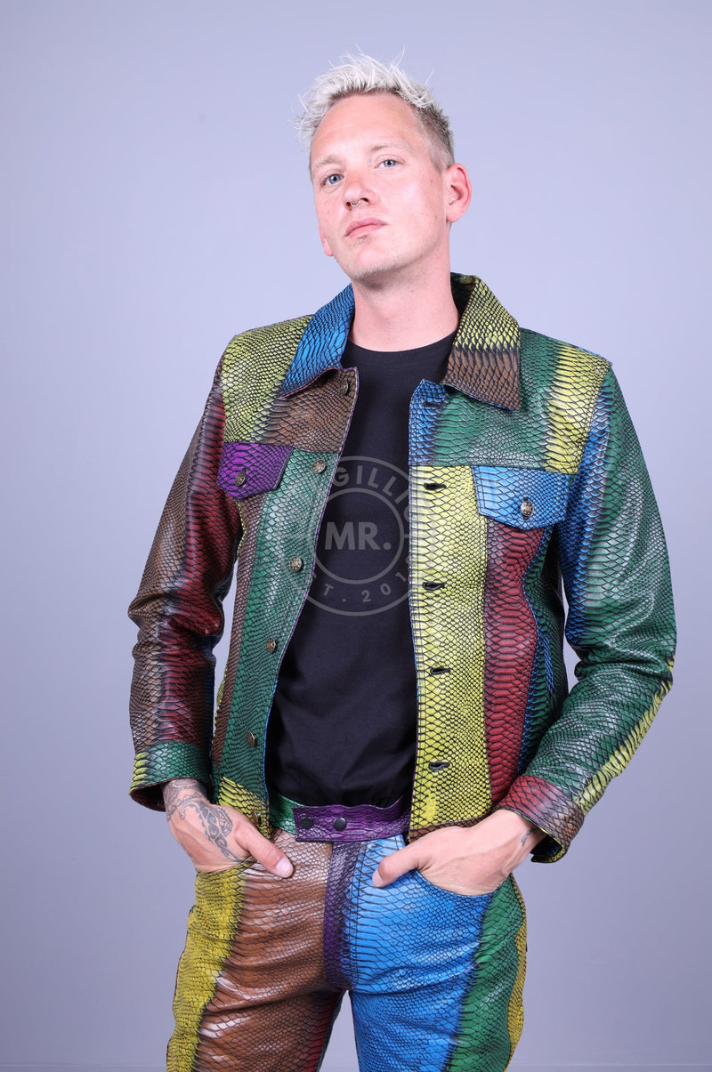 Colored Leather Snake Trucker Jacket at MR. Riegillio
