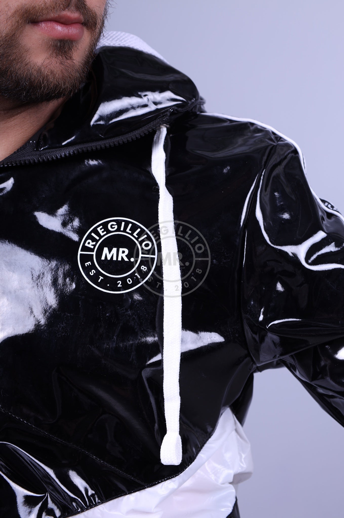 Black PVC Tracksuit Jacket - Nylon Panels