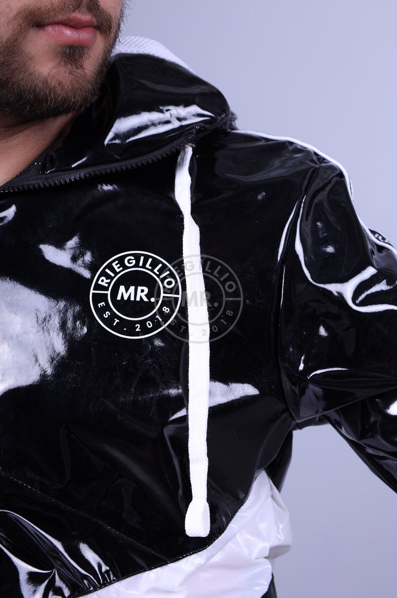 Black PVC Tracksuit Jacket - Nylon Panels at MR. Riegillio