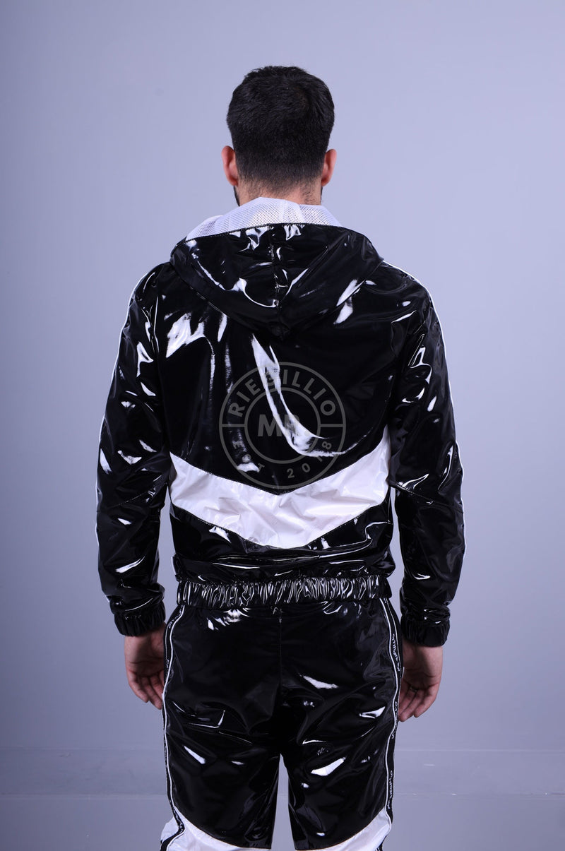 Black PVC Tracksuit Jacket - Nylon Panels at MR. Riegillio