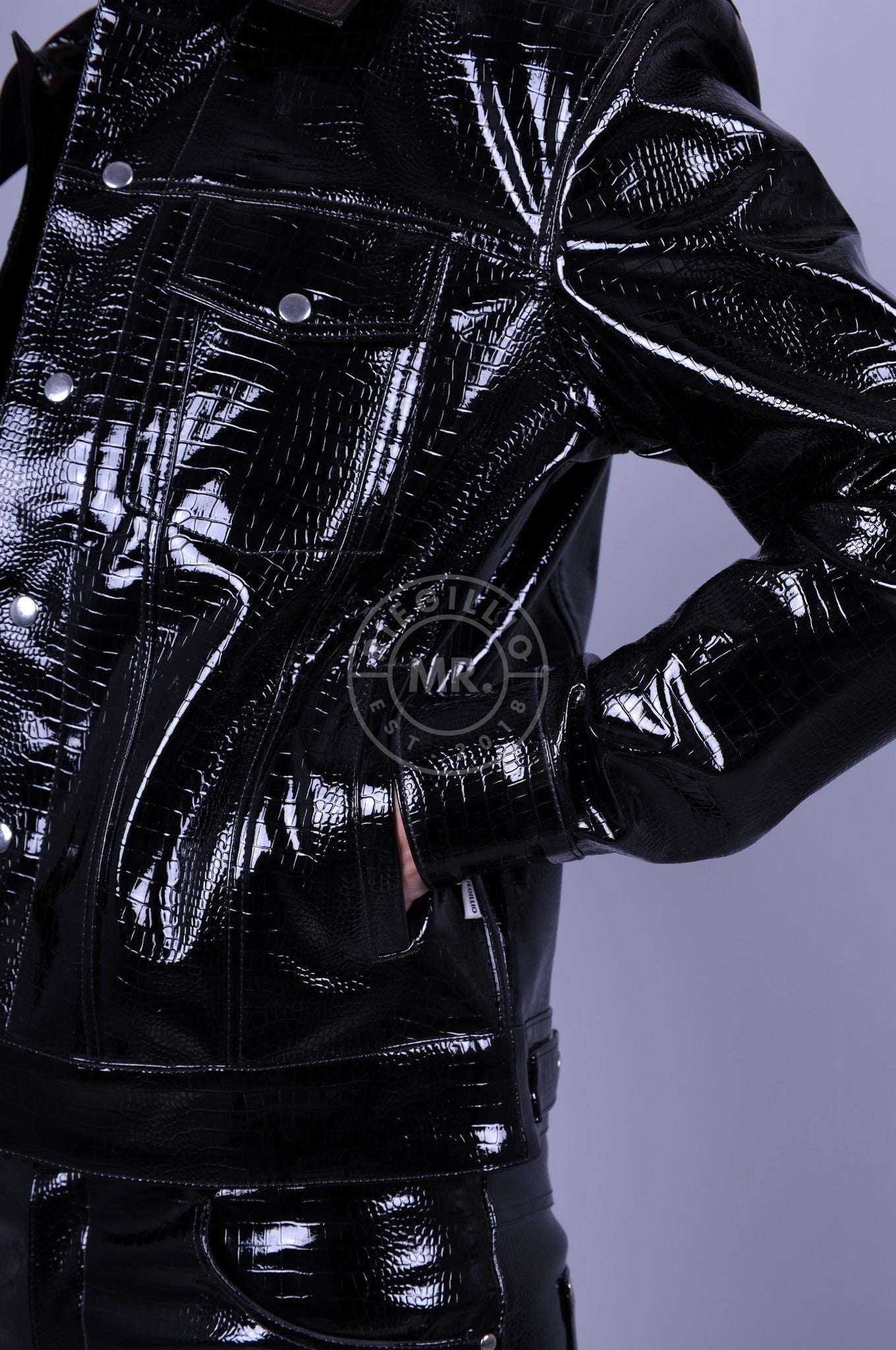 Heavy PVC Snake Print Jacket - Black