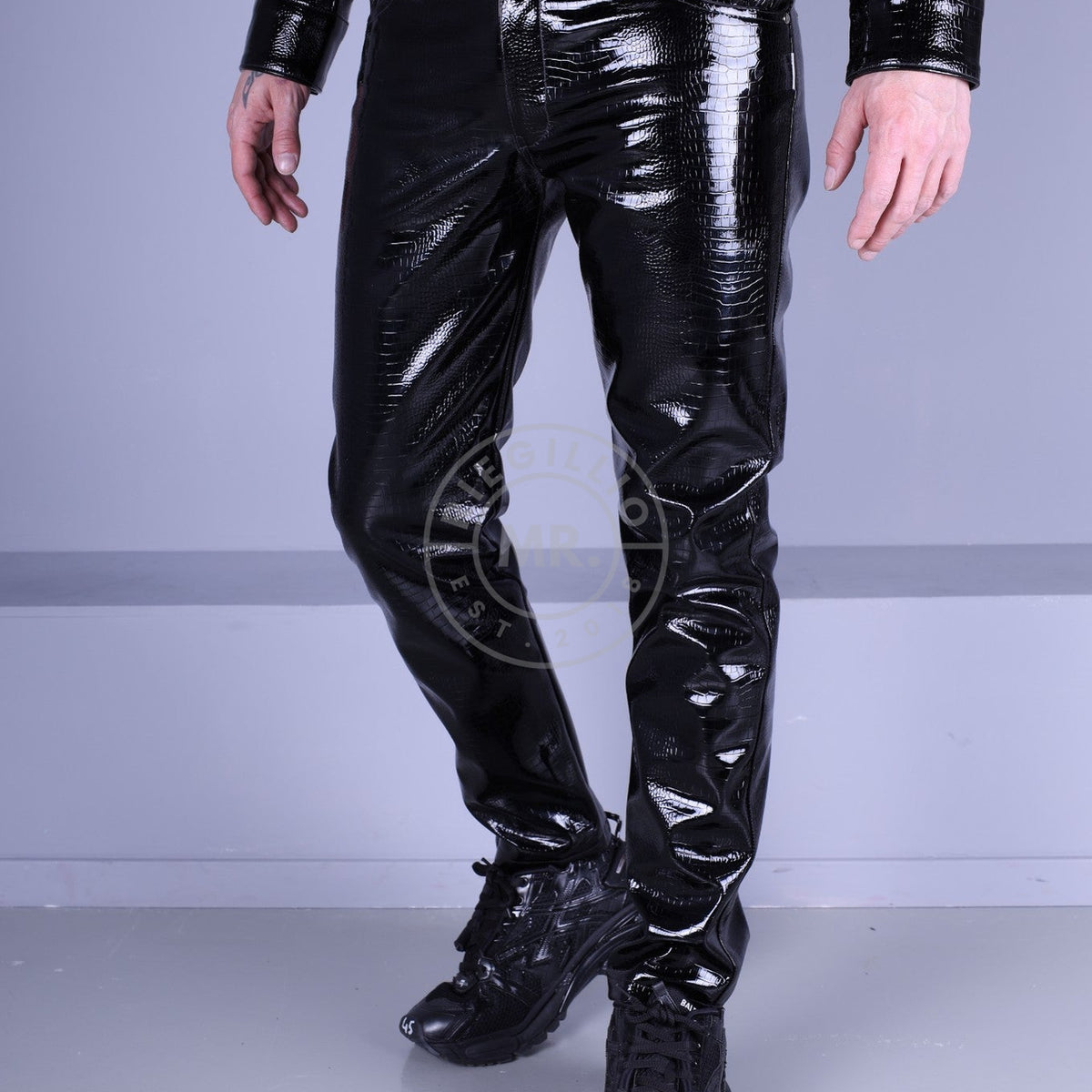 Front Slit Snake Skin Pattern Trousers - Black/Soil - Just $3