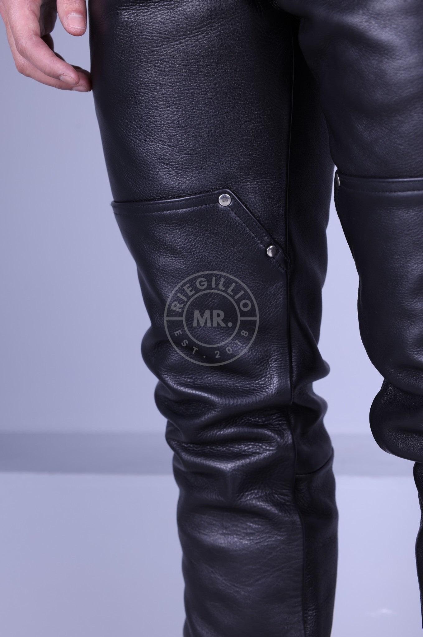 Black Leather Carpenter Pants at MR. Riegillio