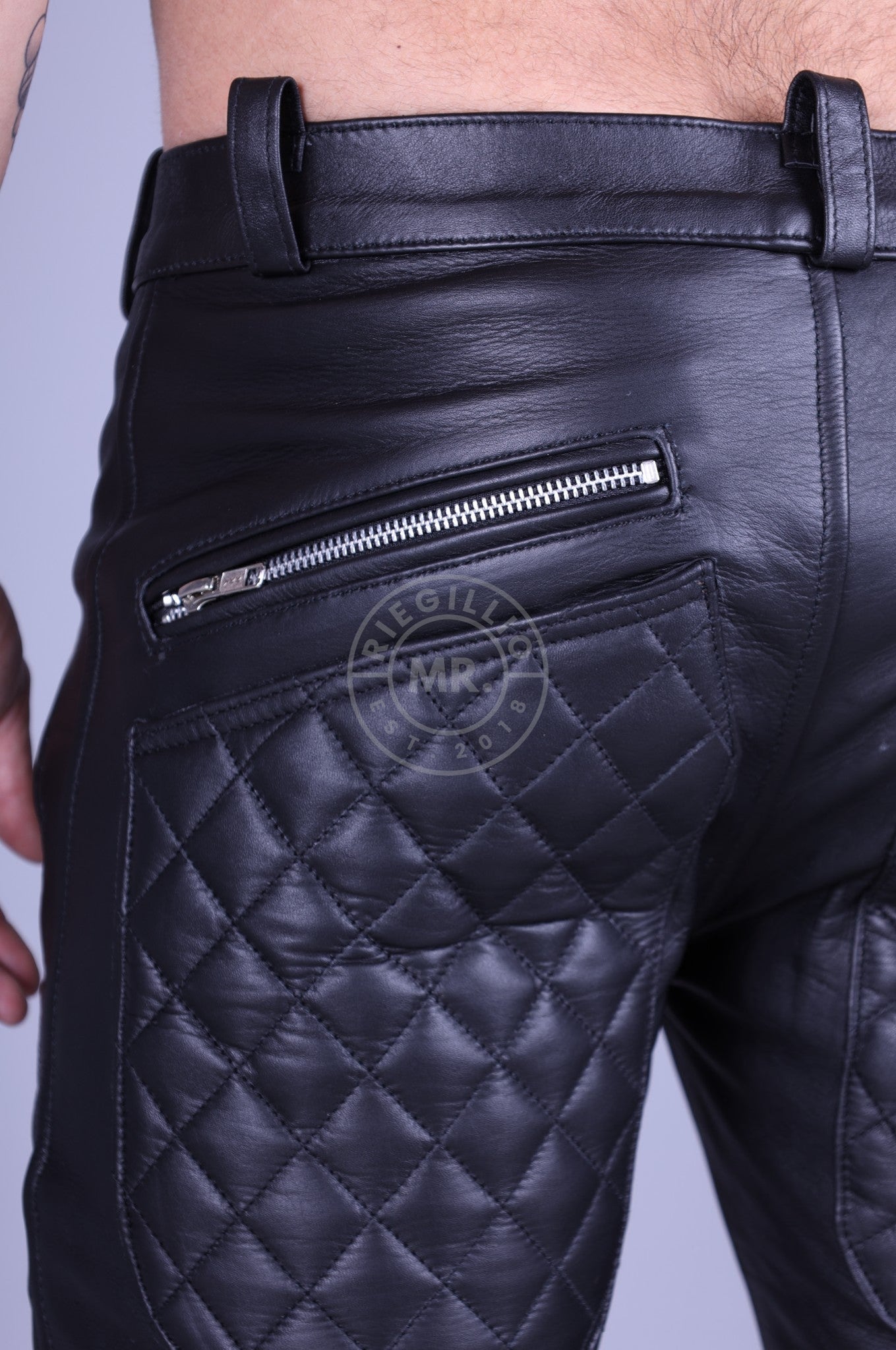 Leather Padded Front Zipper Pants-at MR. Riegillio