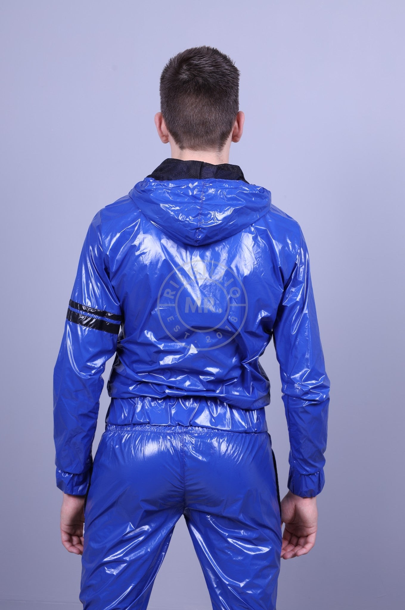 Shiny Nylon Tracksuit Jacket - Blue-at MR. Riegillio
