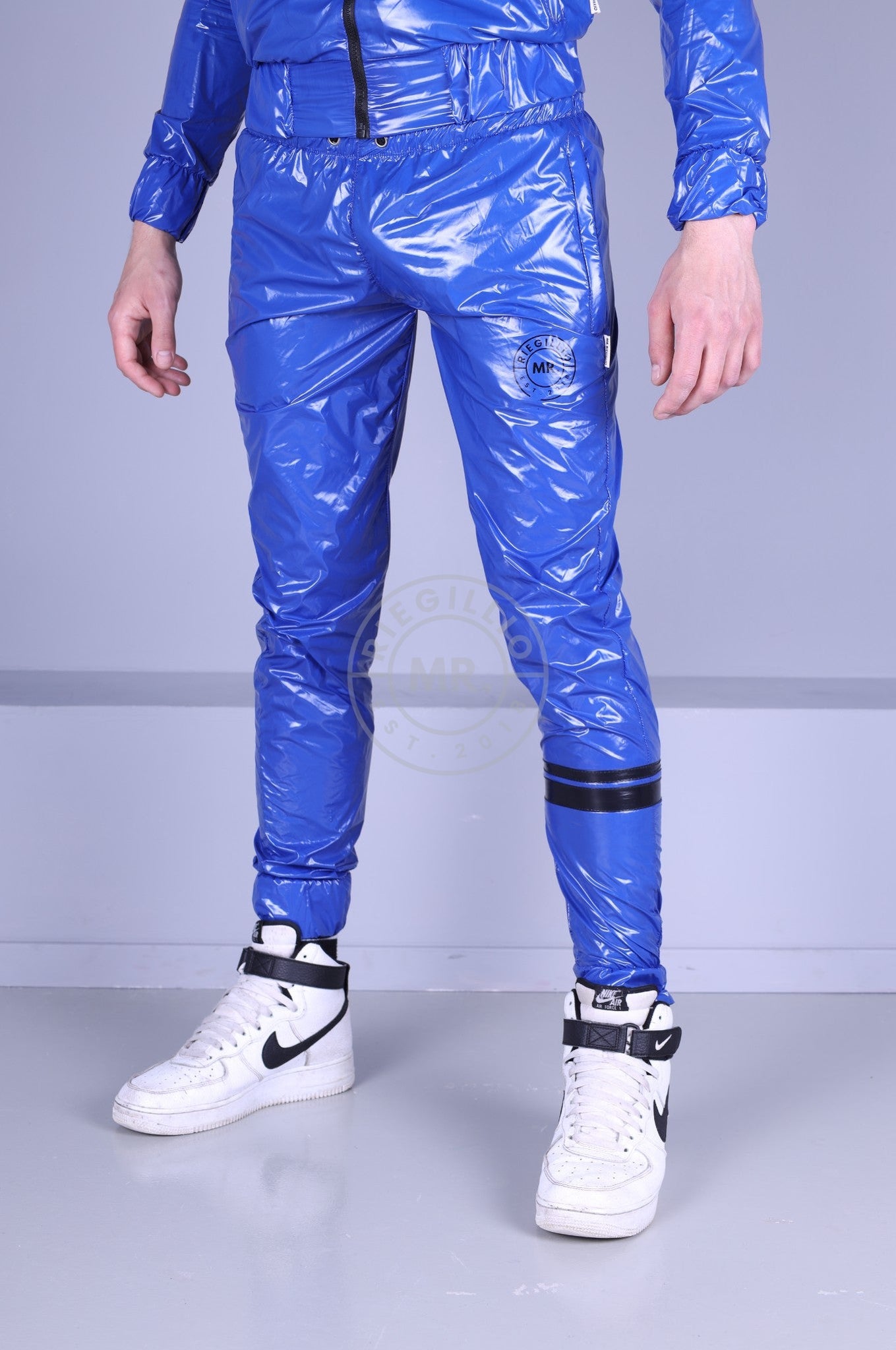 Shiny Nylon Tracksuit Pants - Blue by MR. Riegillio