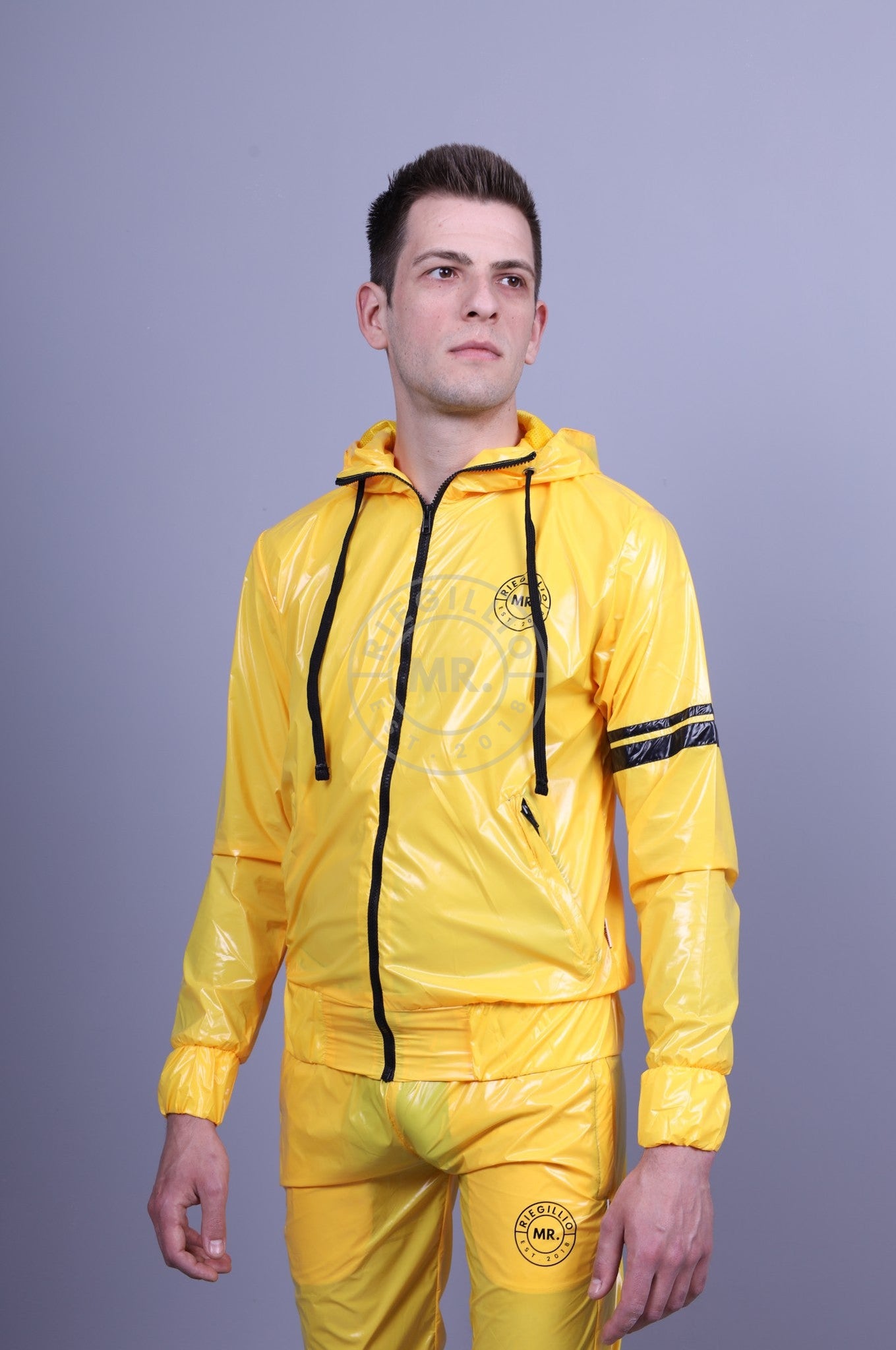 Shiny Nylon Tracksuit Jacket - Yellow at MR. Riegillio
