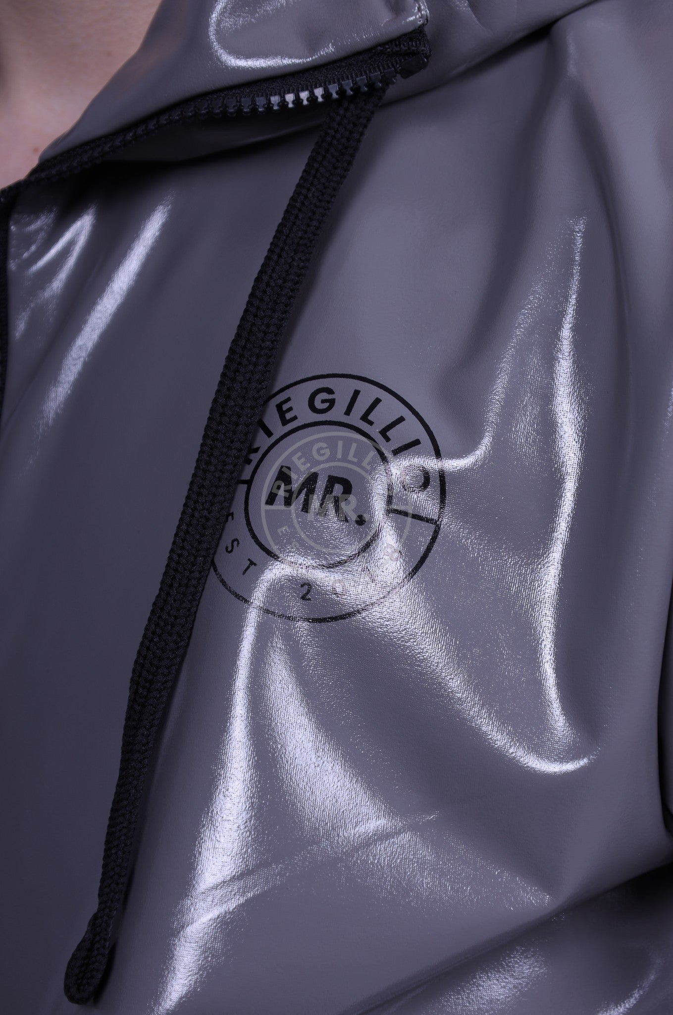 Grey PVC Tracksuit Jacket - Logo Trim at MR. Riegillio