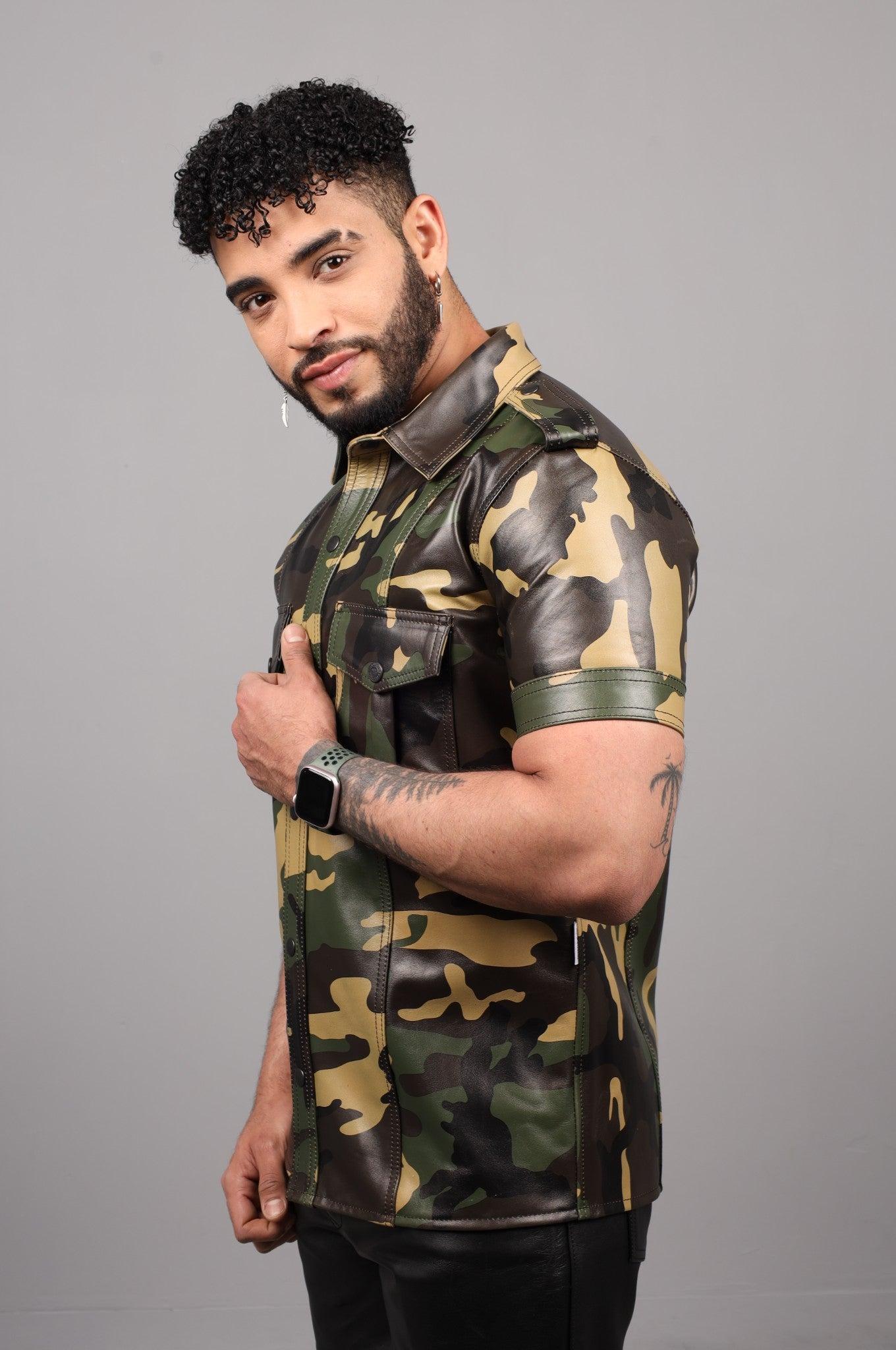 Green Camo Leather Shirt at MR. Riegillio