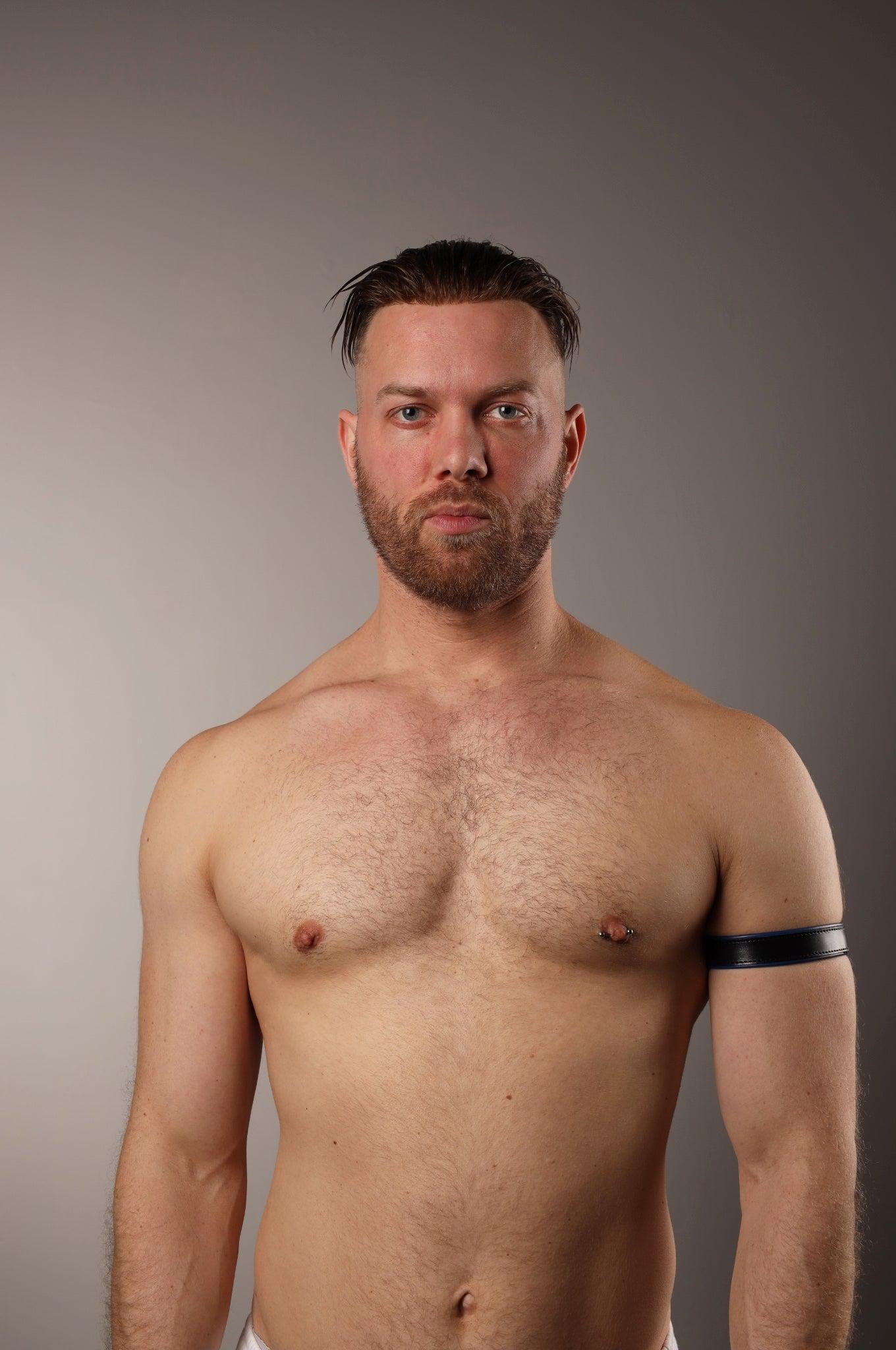 Black Leather Bicep Armband - Snap - Kobalt Blue at MR. Riegillio
