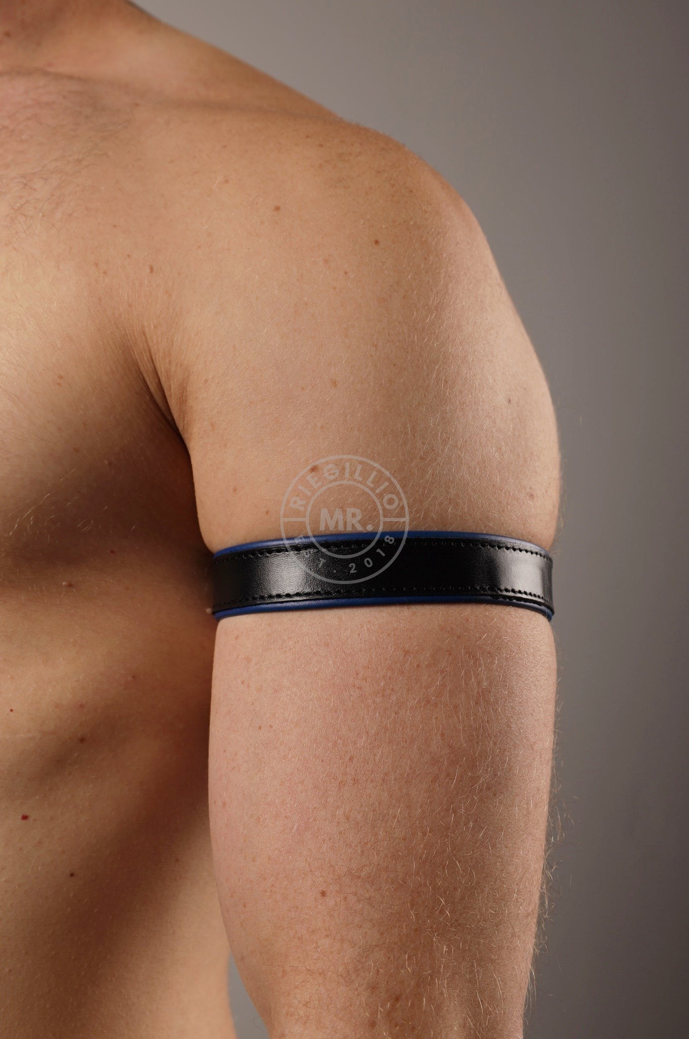 Black Leather Bicep Armband - Snap - Kobalt Blue at MR. Riegillio