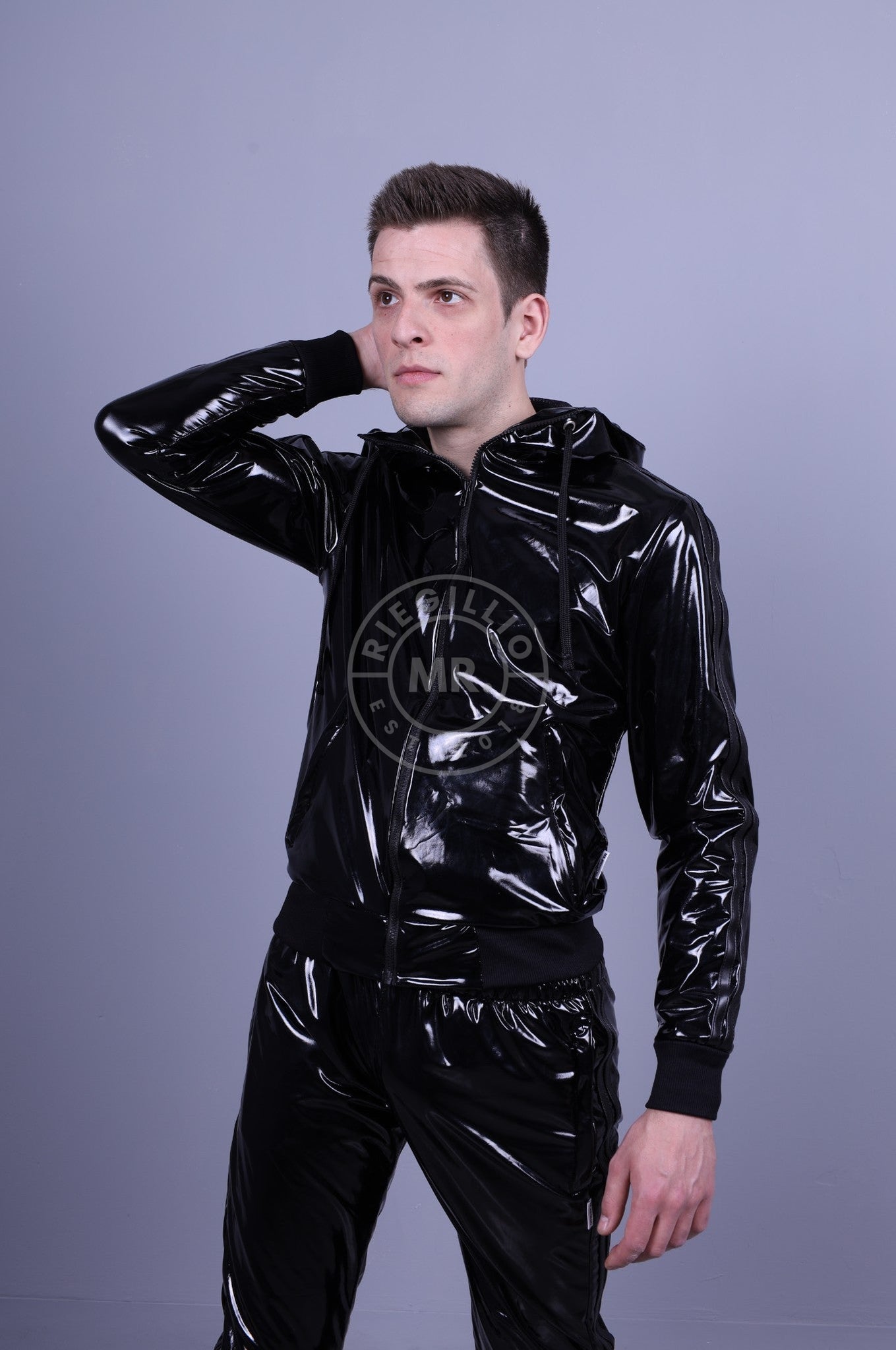 Full Black PVC Tracksuit Jacket-at MR. Riegillio