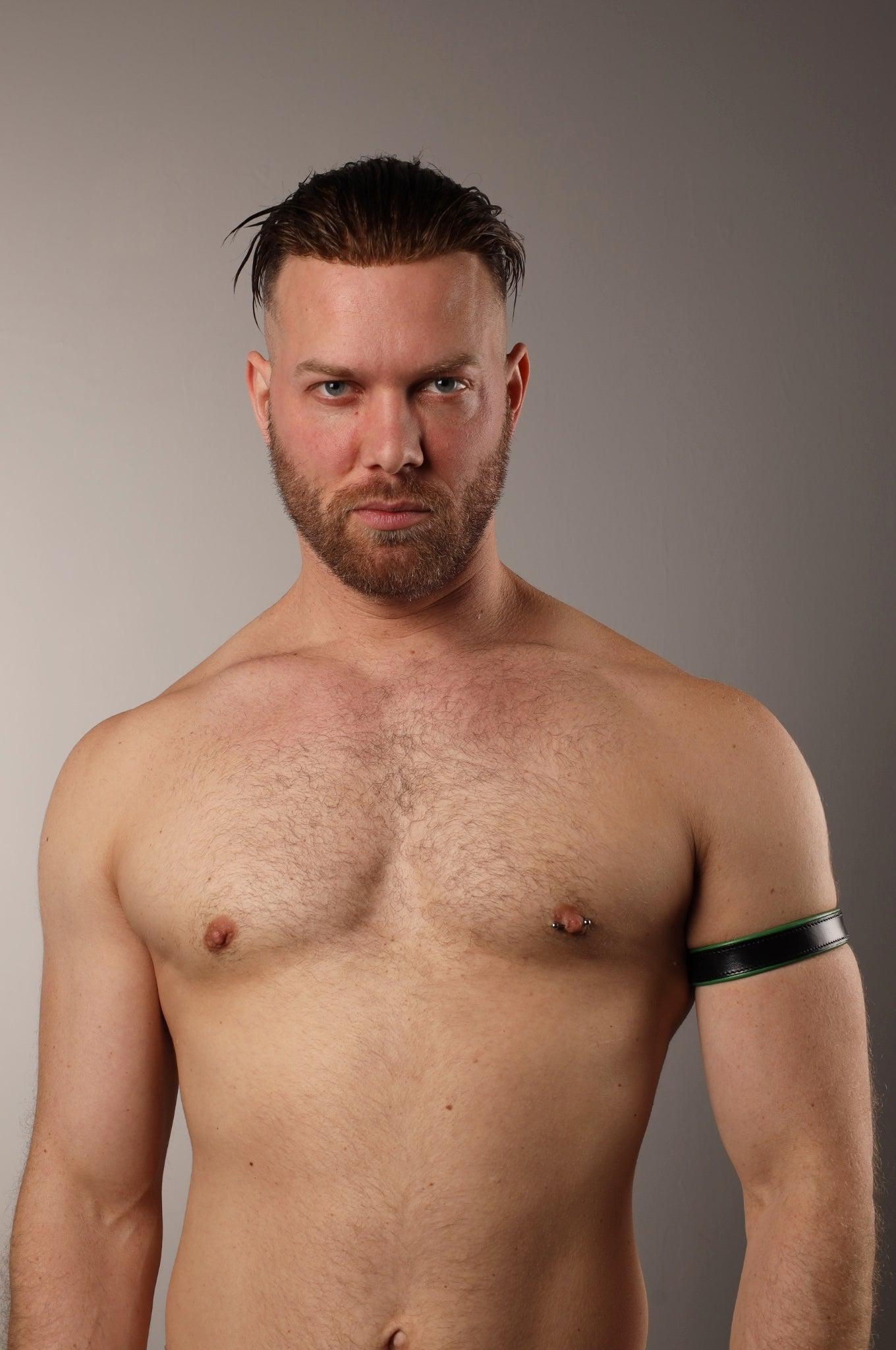 Black Leather Bicep Armband - Snap - Parrot Green at MR. Riegillio