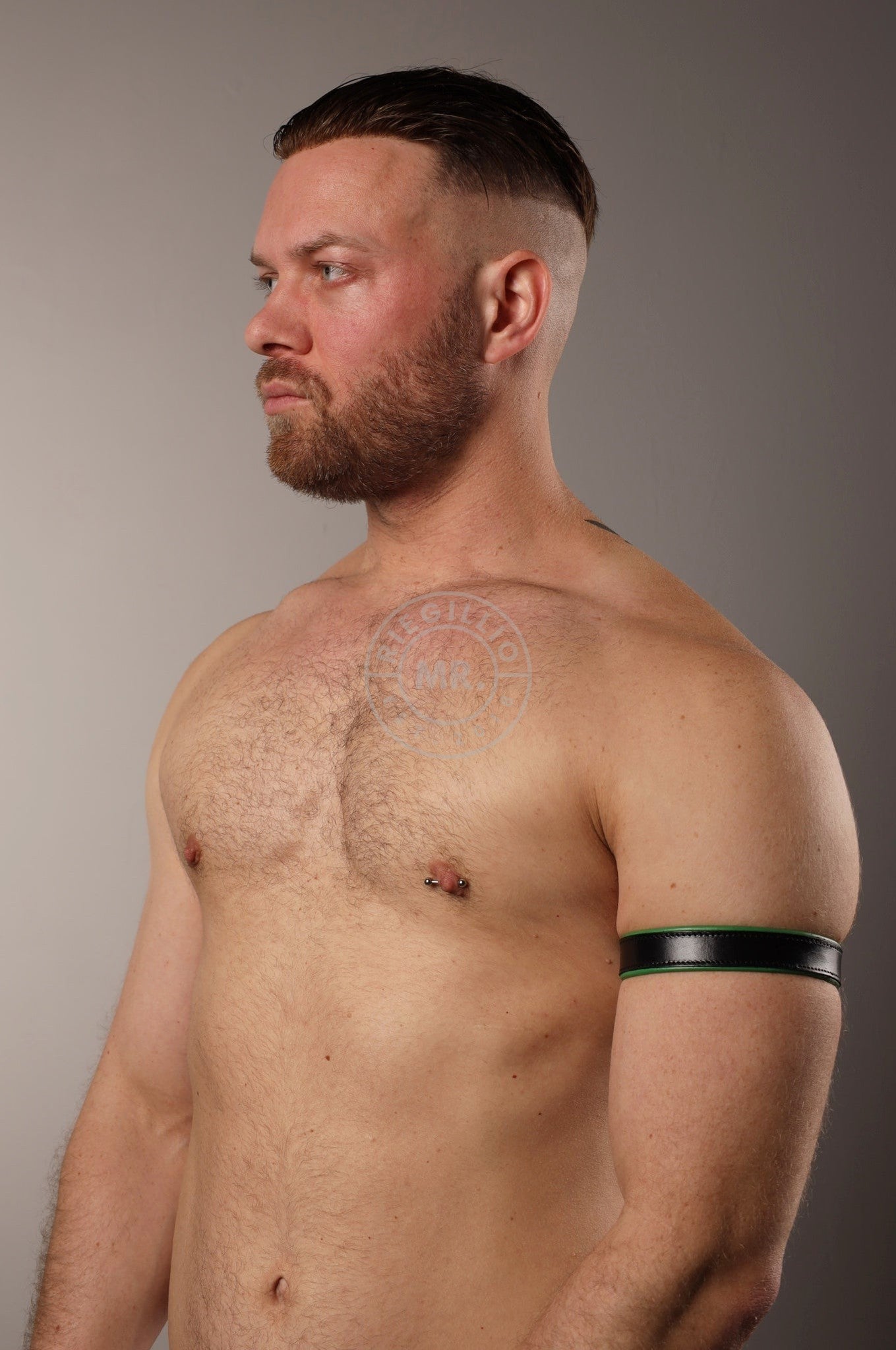 Black Leather Bicep Armband - Snap - Parrot Green at MR. Riegillio