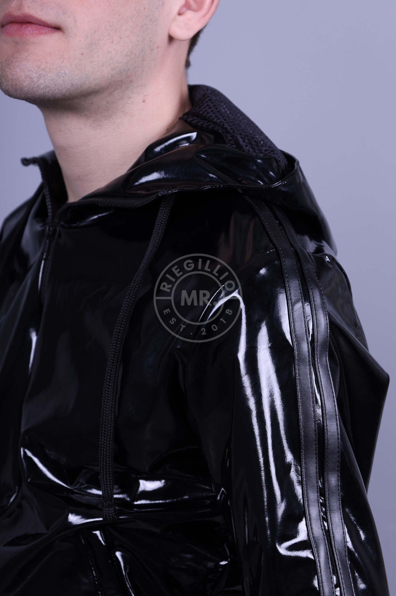 Full Black PVC Tracksuit Jacket-at MR. Riegillio