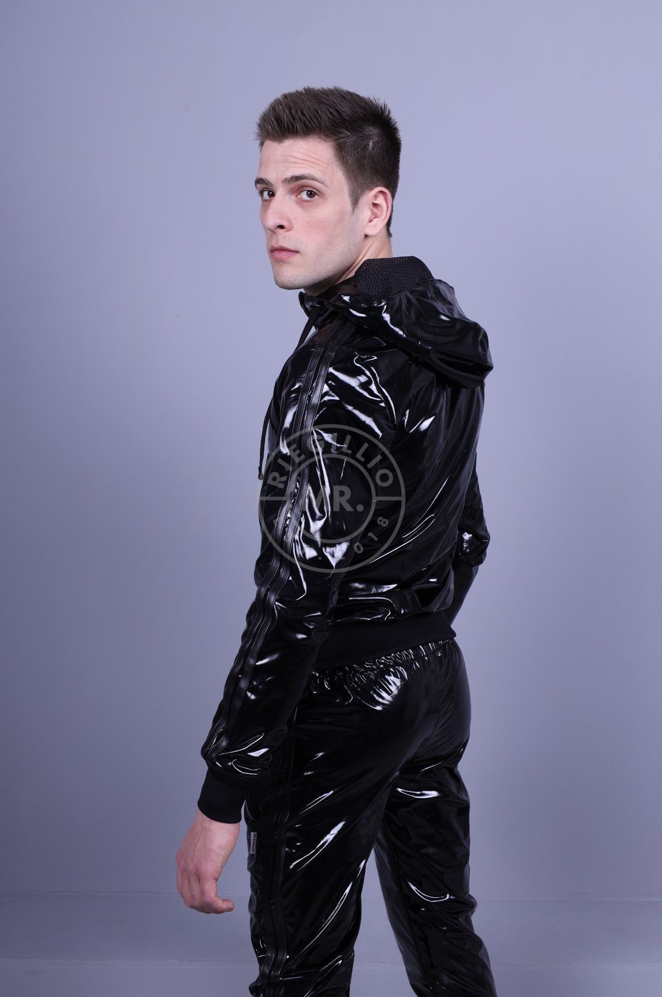 Full Black PVC Tracksuit Jacket-at MR. Riegillio