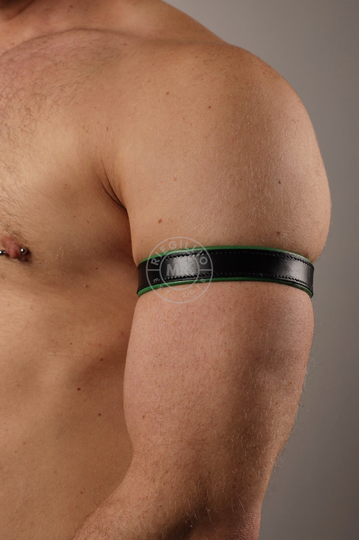 Black Leather Bicep Armband - Snap - Parrot Green at MR. Riegillio