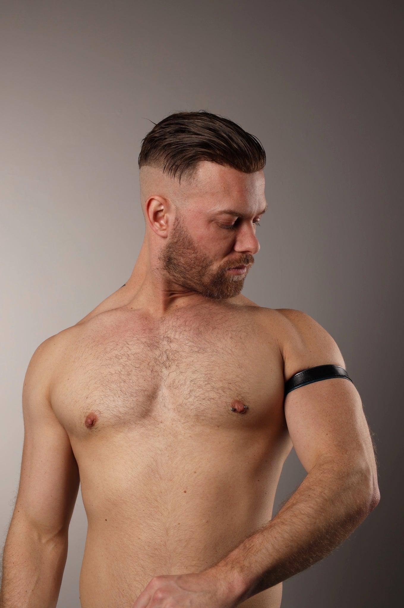Black Leather Bicep Armband - Snap - Jeans Blue at MR. Riegillio