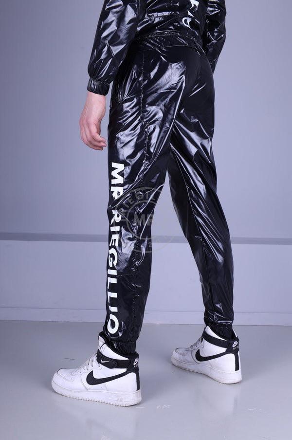 Shiny Nylon Tracksuit Pants - Black at MR. Riegillio