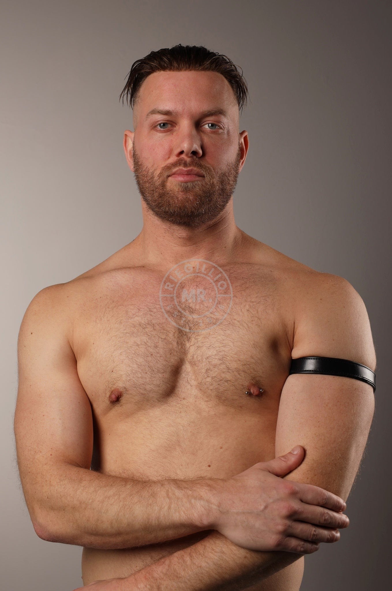 Black Leather Bicep Armband - Snap - Full Black at MR. Riegillio