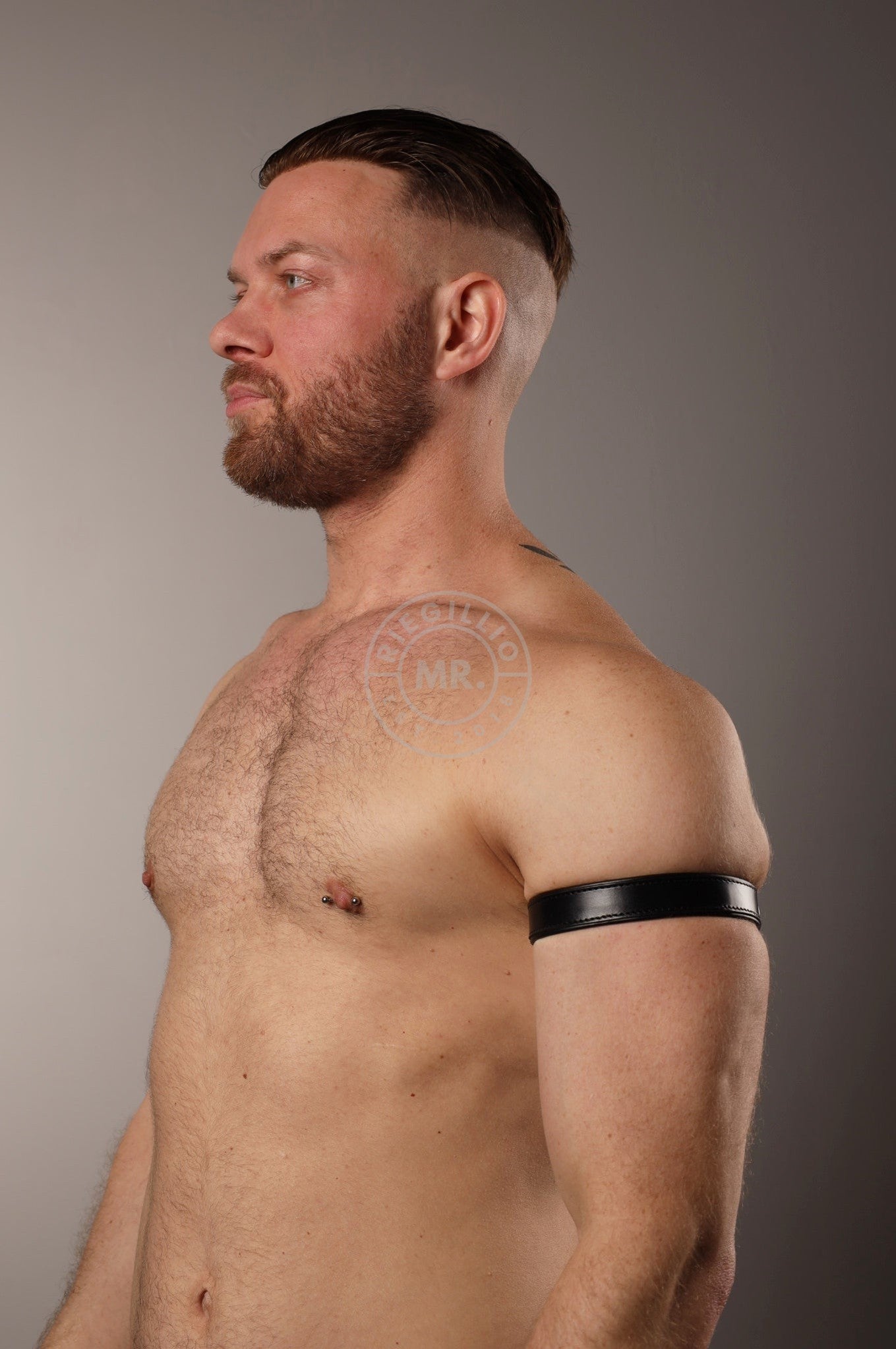 Black Leather Bicep Armband - Snap - Full Black at MR. Riegillio