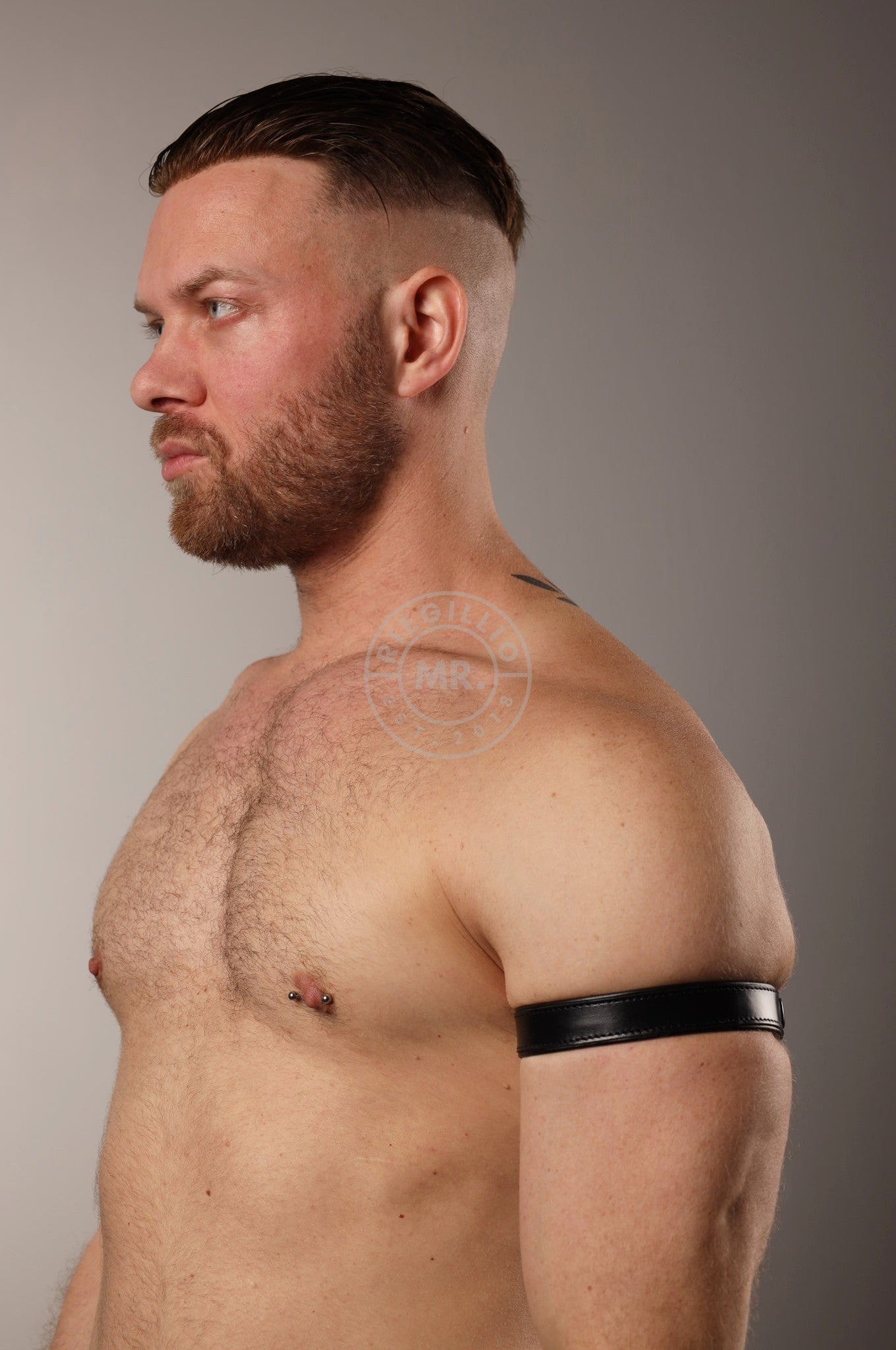 Black Leather Bicep Armband - Snap - Full Black at MR. Riegillio