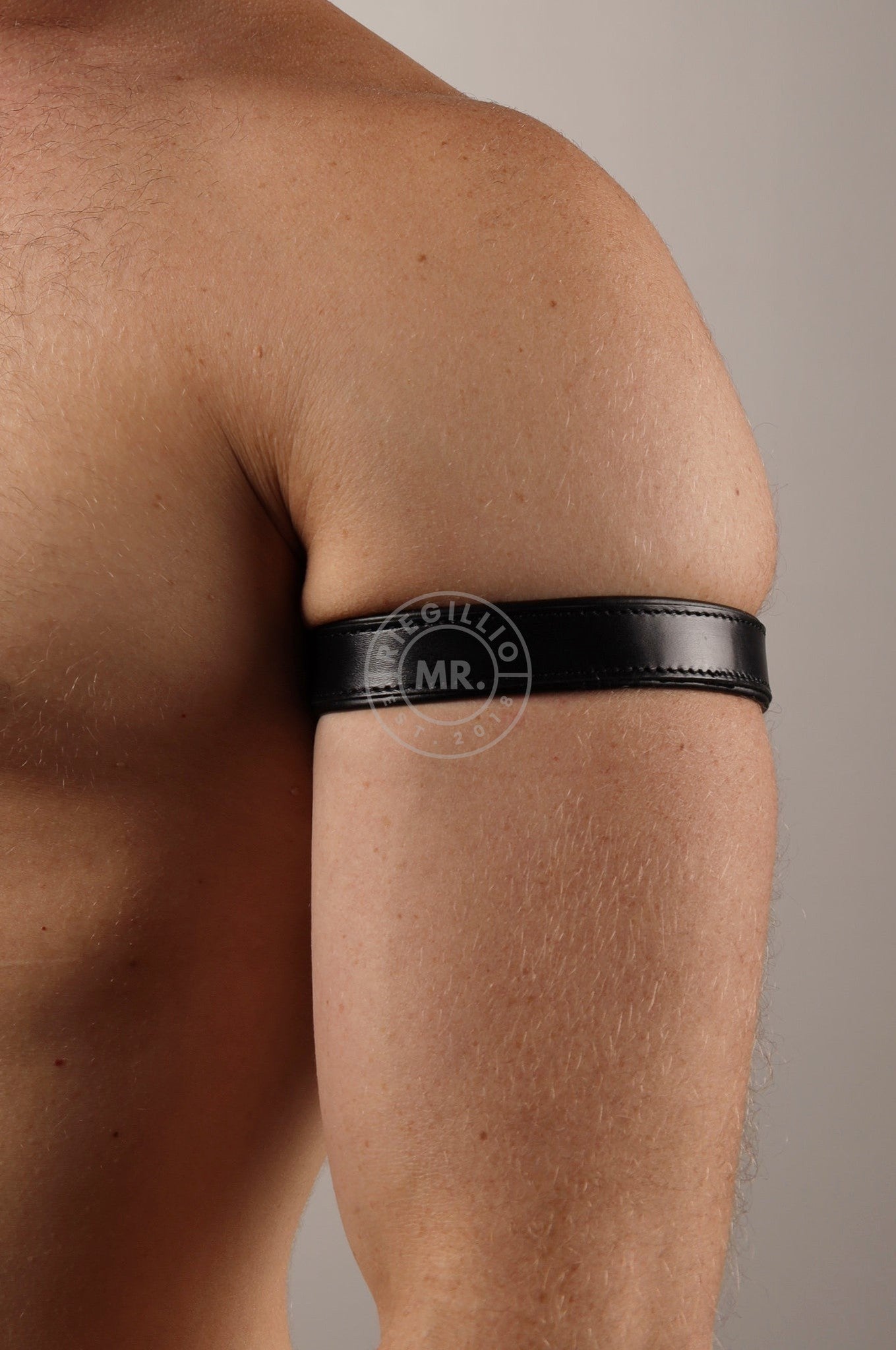 Black Leather Bicep Armband - Snap - Full Black at MR. Riegillio