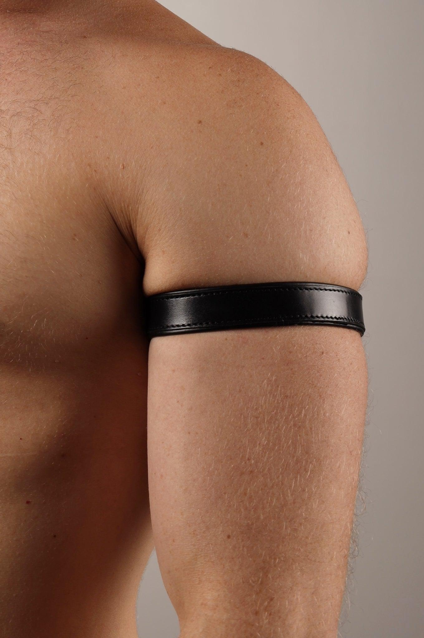Black Leather Bicep Armband - Snap - Full Black at MR. Riegillio