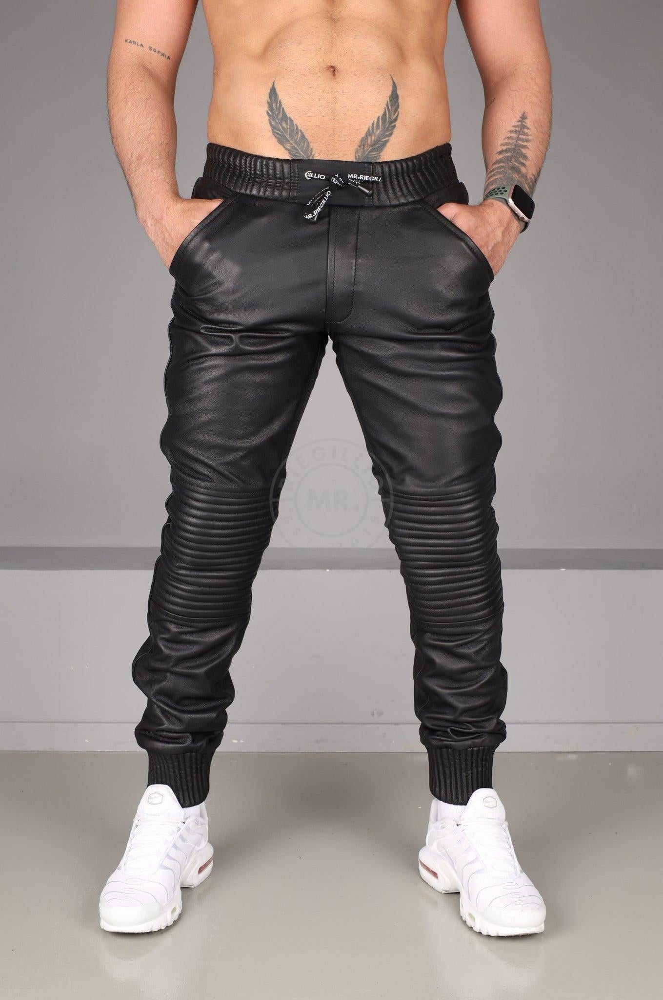 Black Leather Tracker Jogger at MR. Riegillio