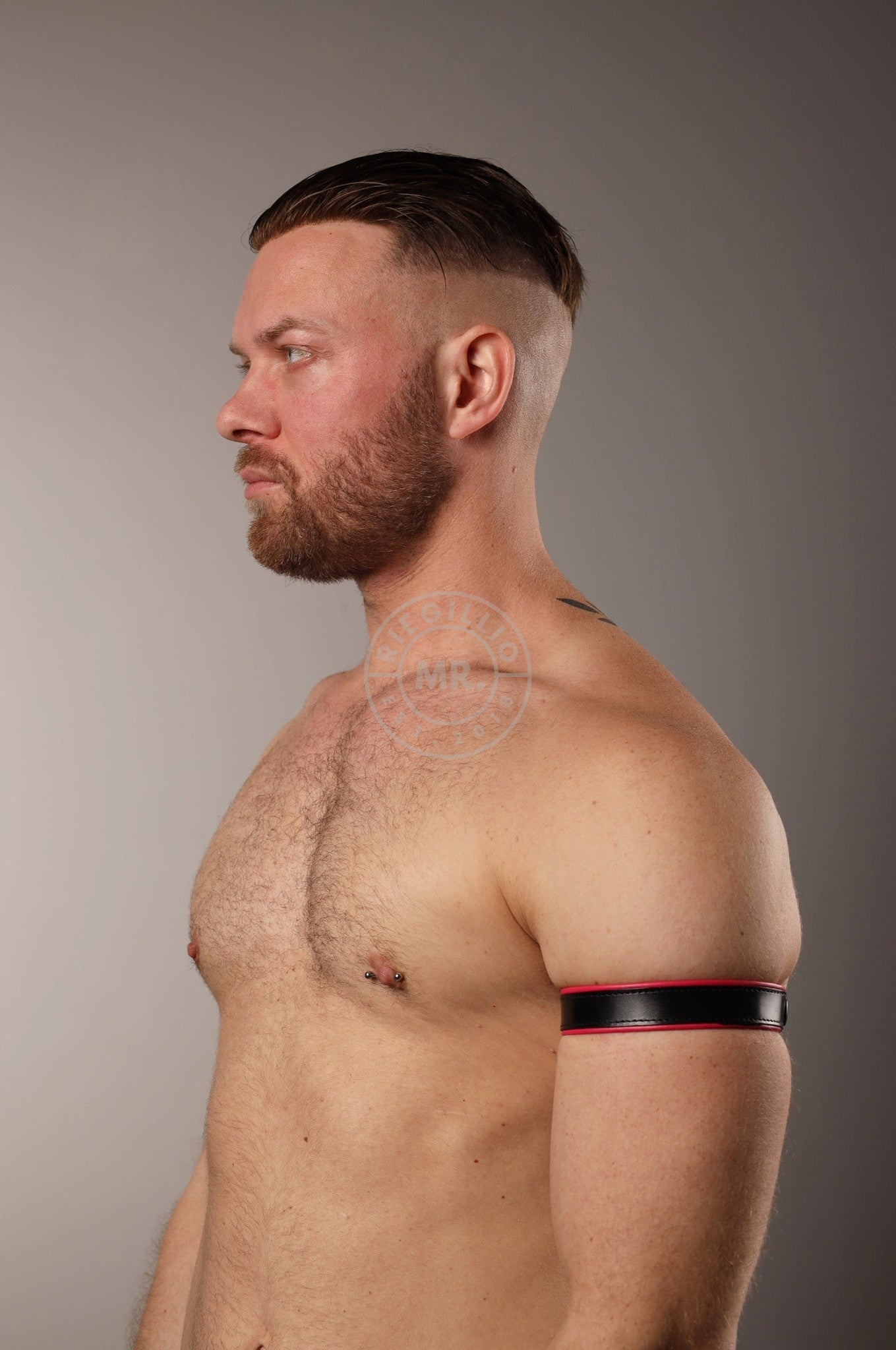 Black Leather Bicep Armband - Snap - Pink at MR. Riegillio