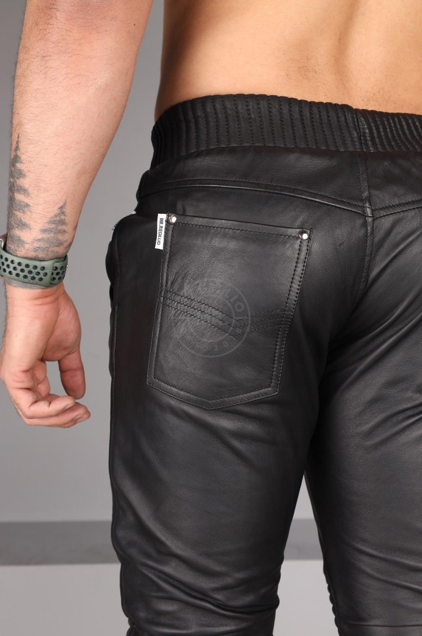 Black Leather Tracker Jogger at MR. Riegillio