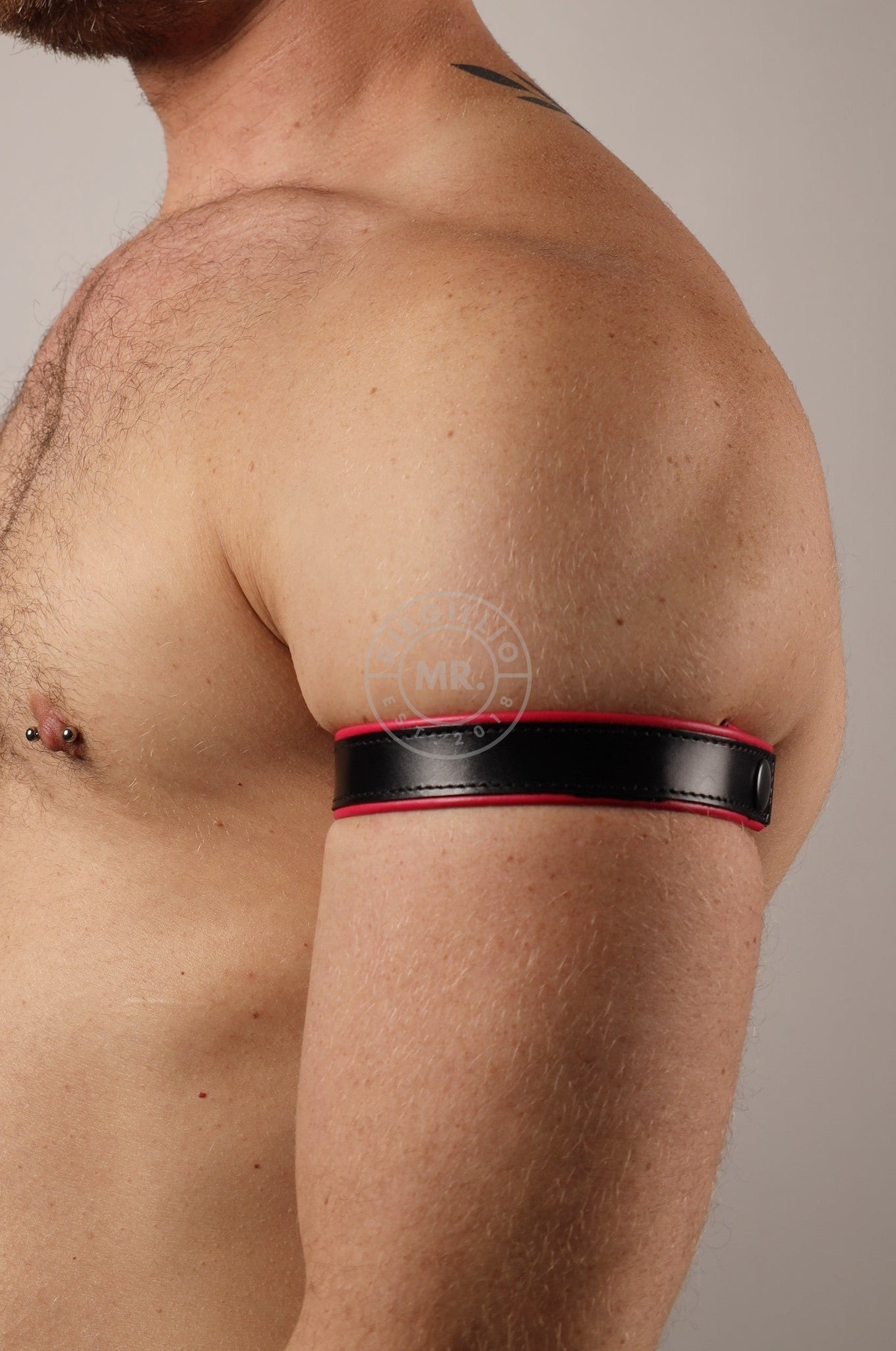 Black Leather Bicep Armband - Snap - Pink at MR. Riegillio