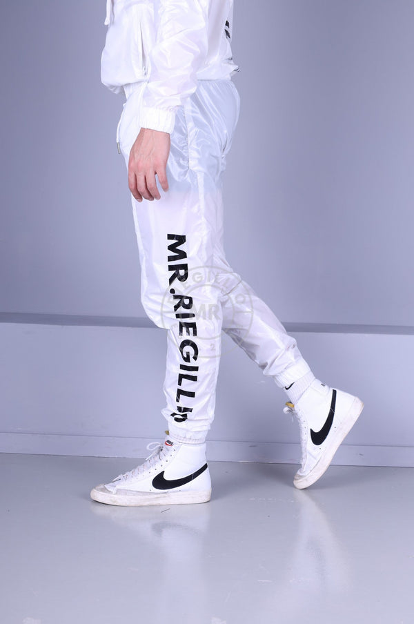 Shiny Nylon Tracksuit Pants - White at MR. Riegillio