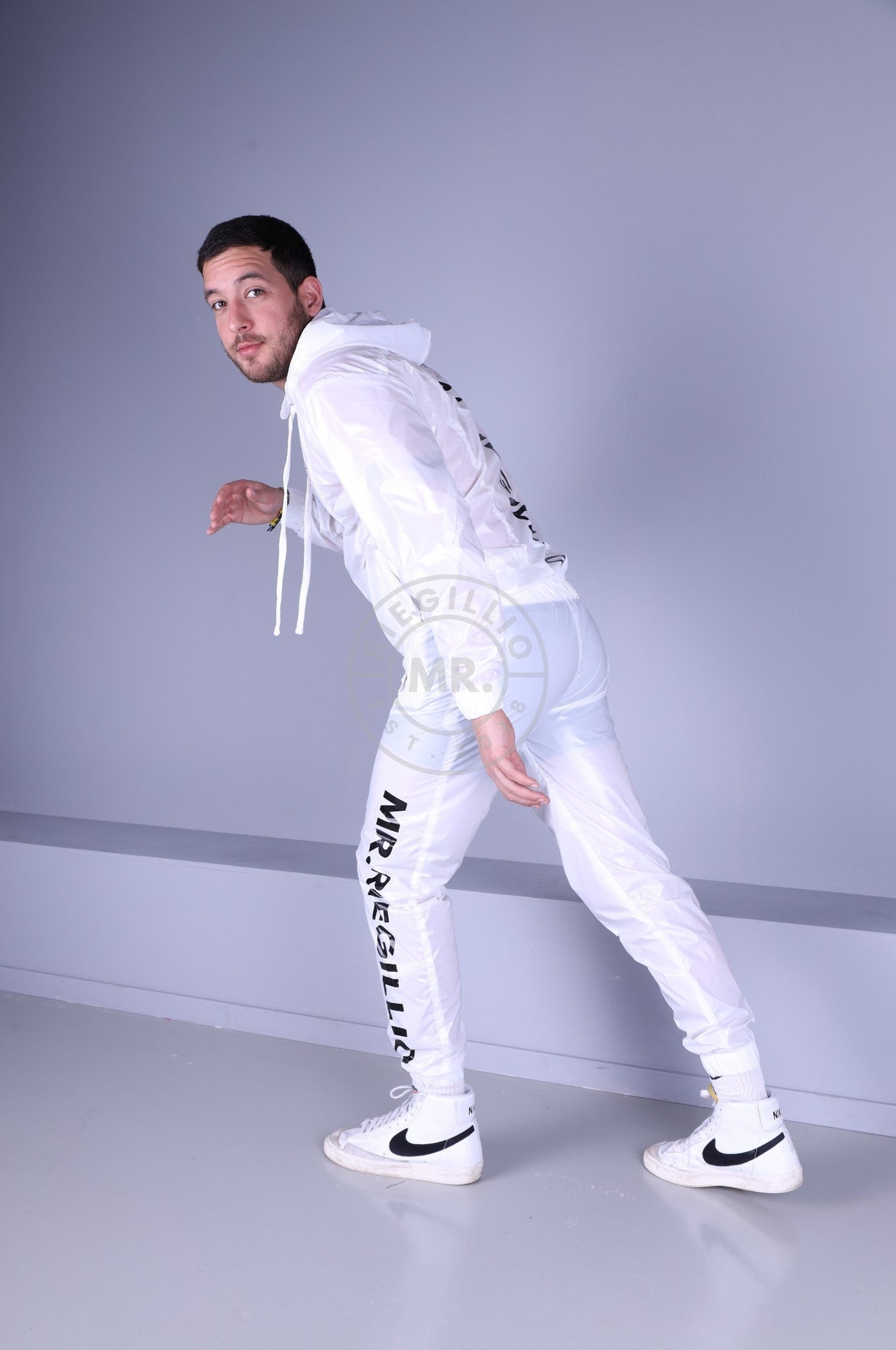 Shiny Nylon Tracksuit Pants - White at MR. Riegillio