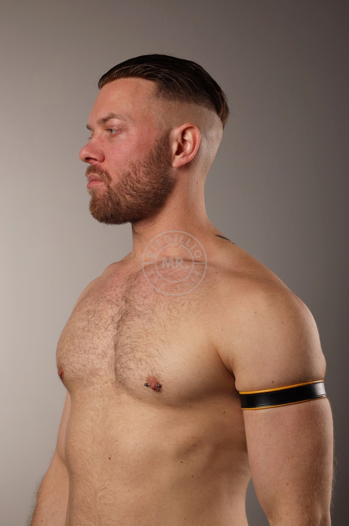 Black Leather Bicep Armband - Snap - Yellow at MR. Riegillio