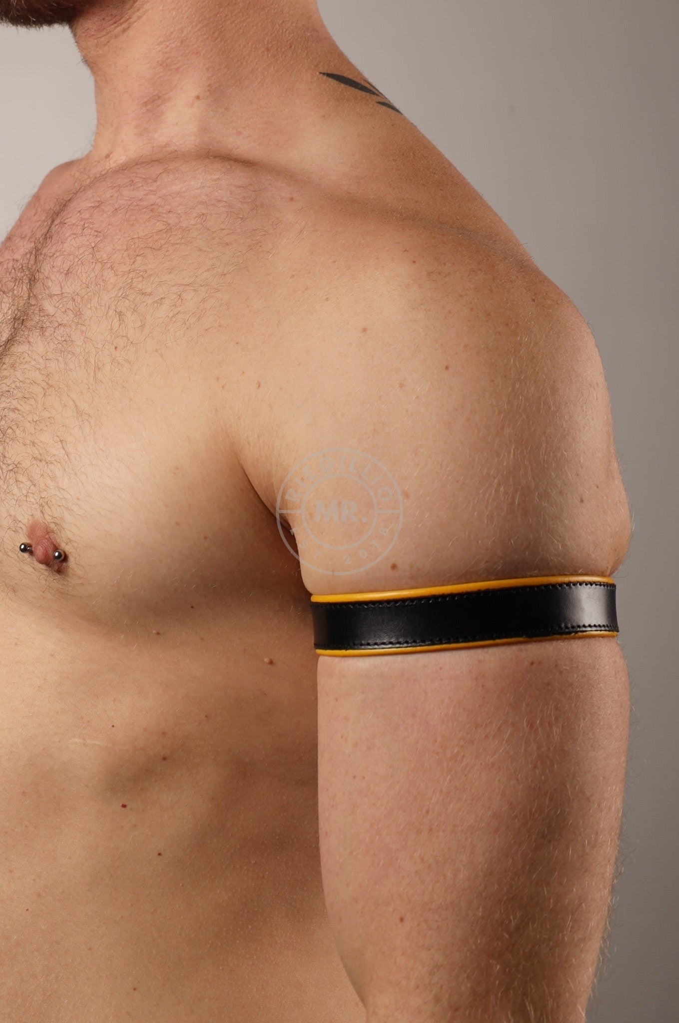 Black Leather Bicep Armband - Snap - Yellow at MR. Riegillio